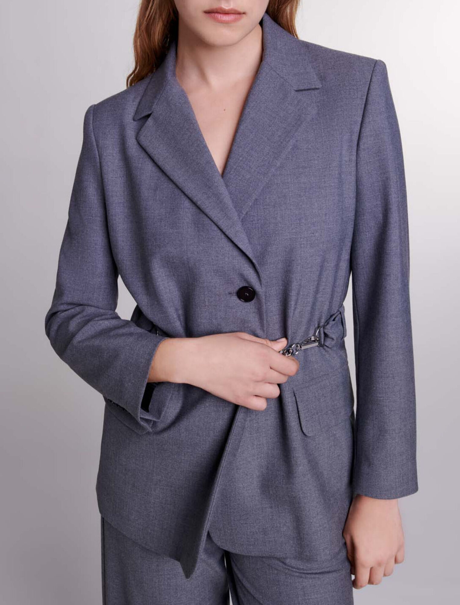 Suit jacket with chain belt