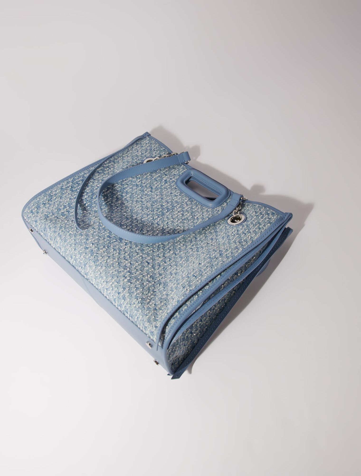 Denim and rhinestone tote bag