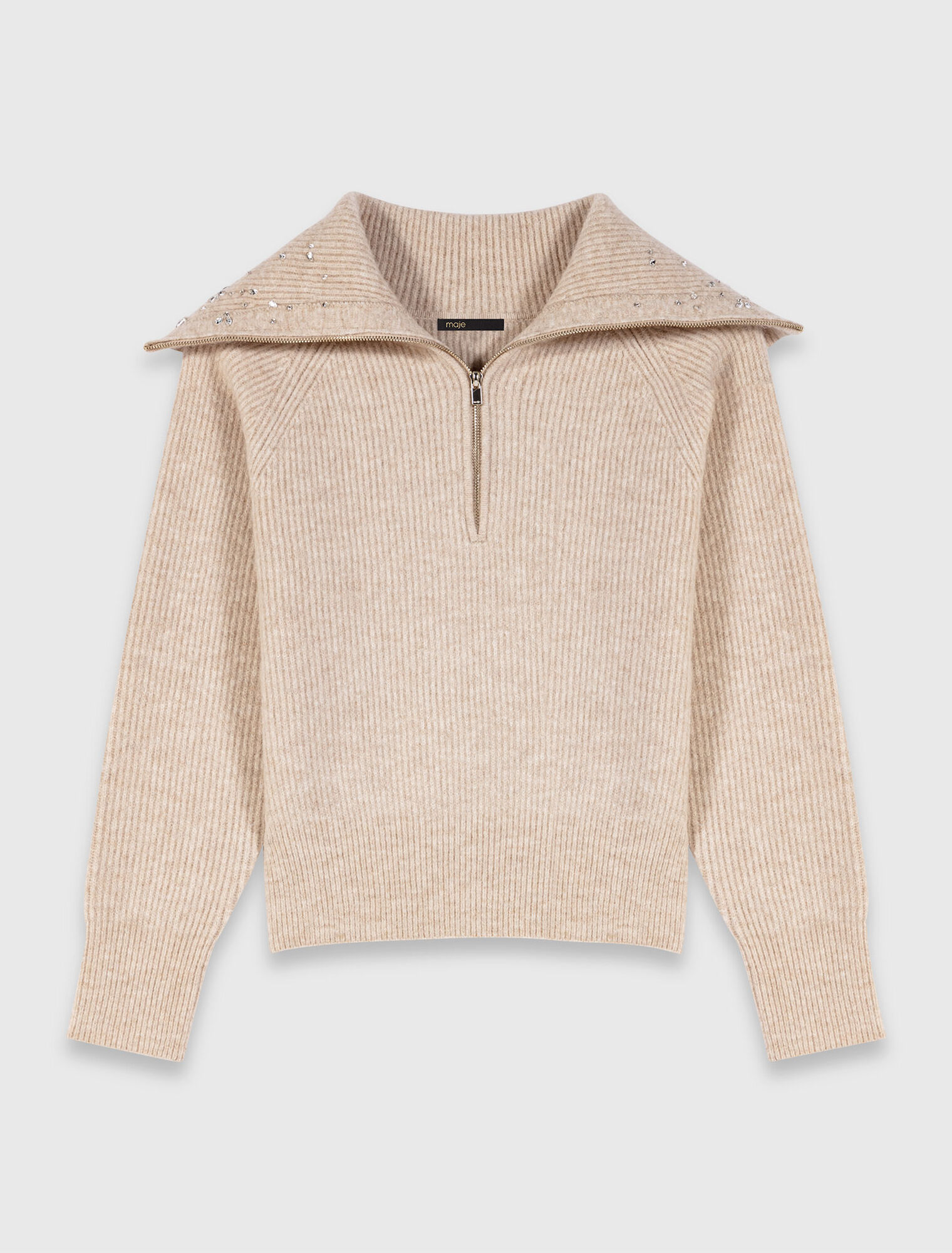 Rhinestone jumper with half-zip collar