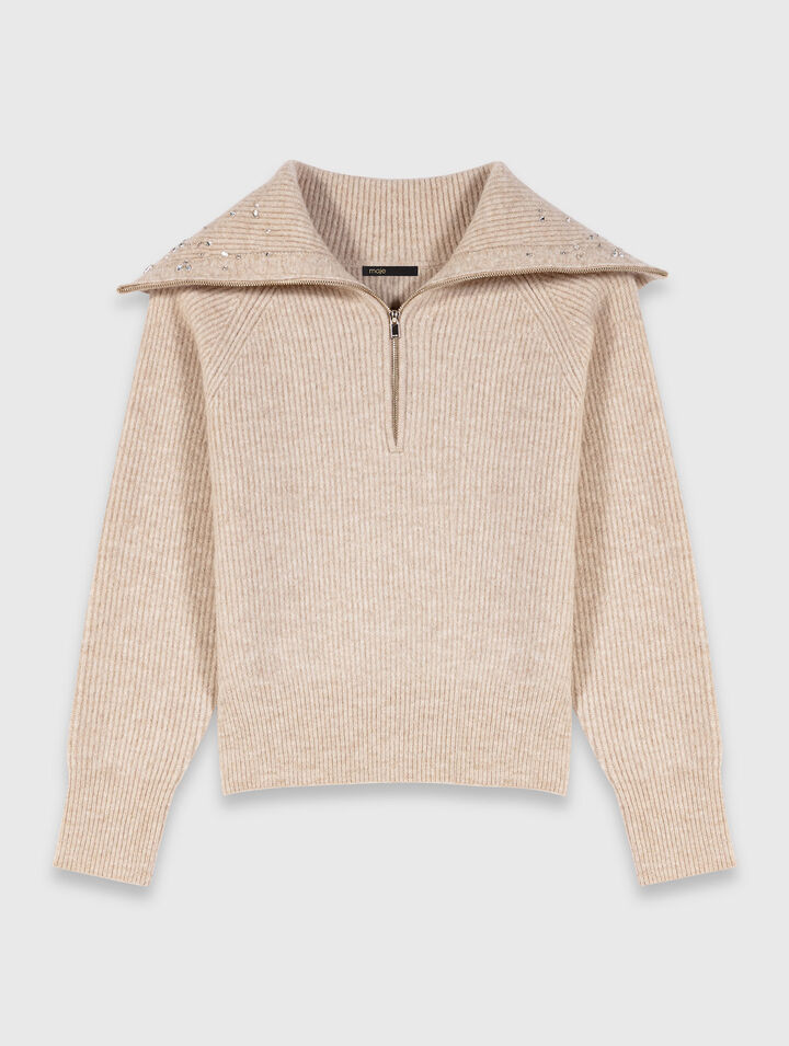 Rhinestone jumper with half-zip collar Rhinestone jumper with half-zip collar