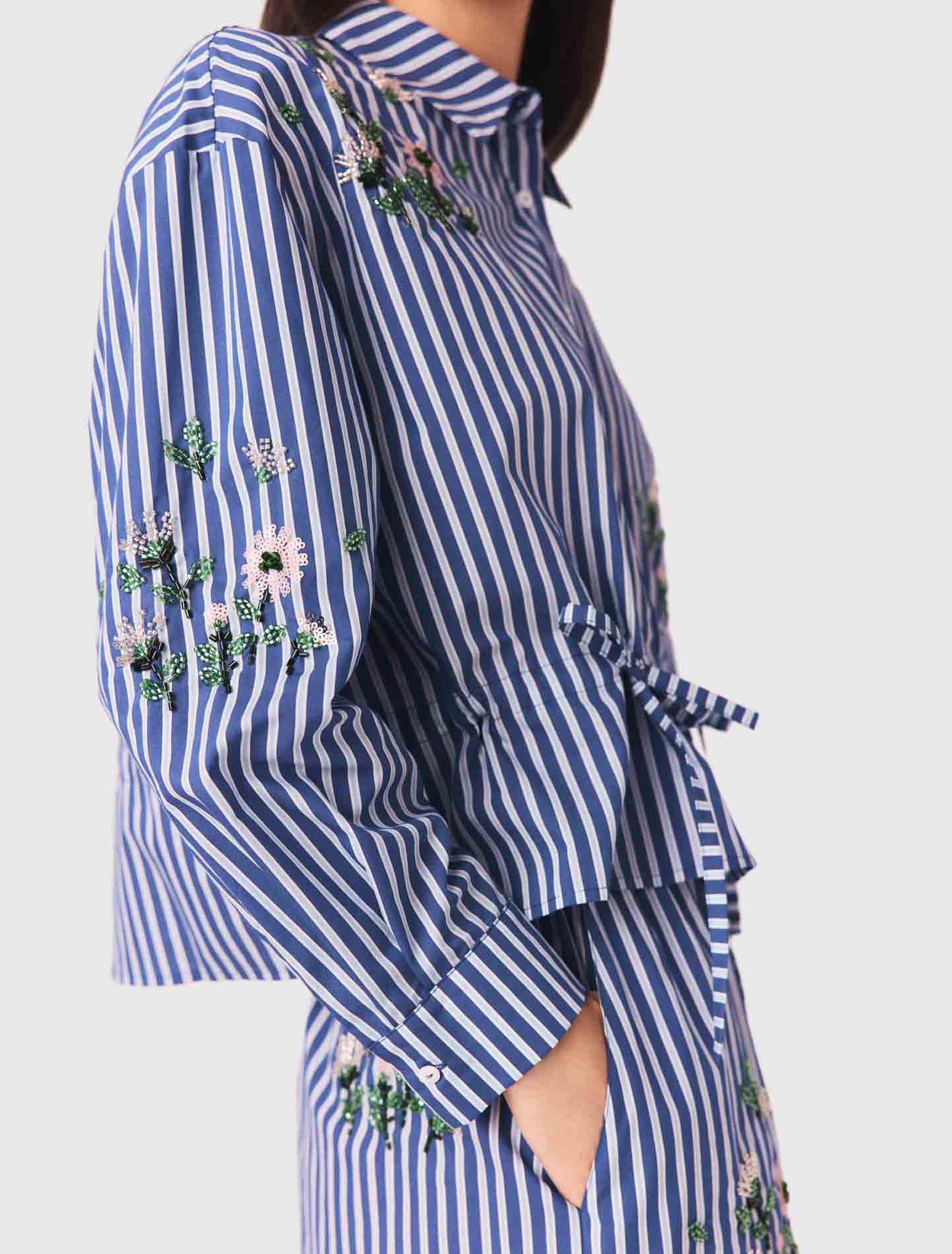 Cropped embroidered striped shirt