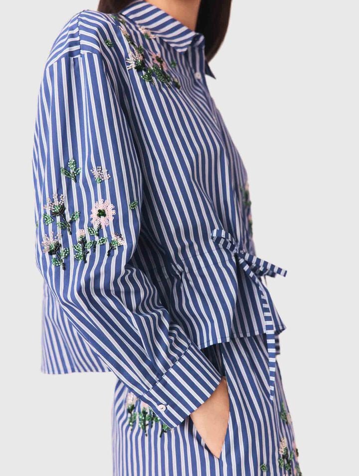 Cropped embroidered striped shirt