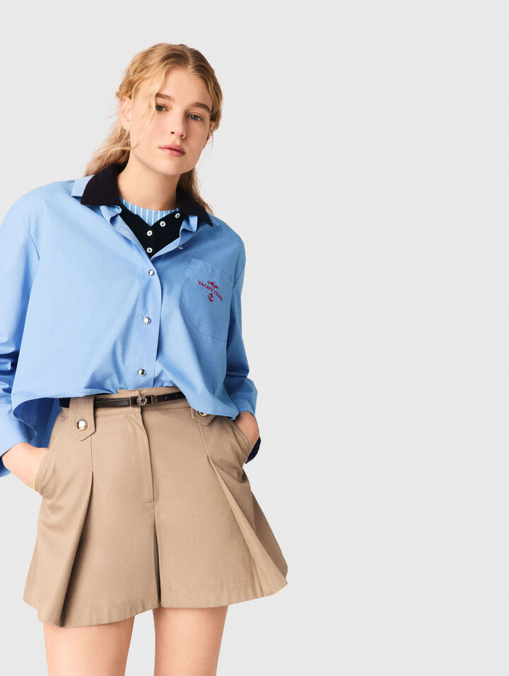 Pleated cotton shorts