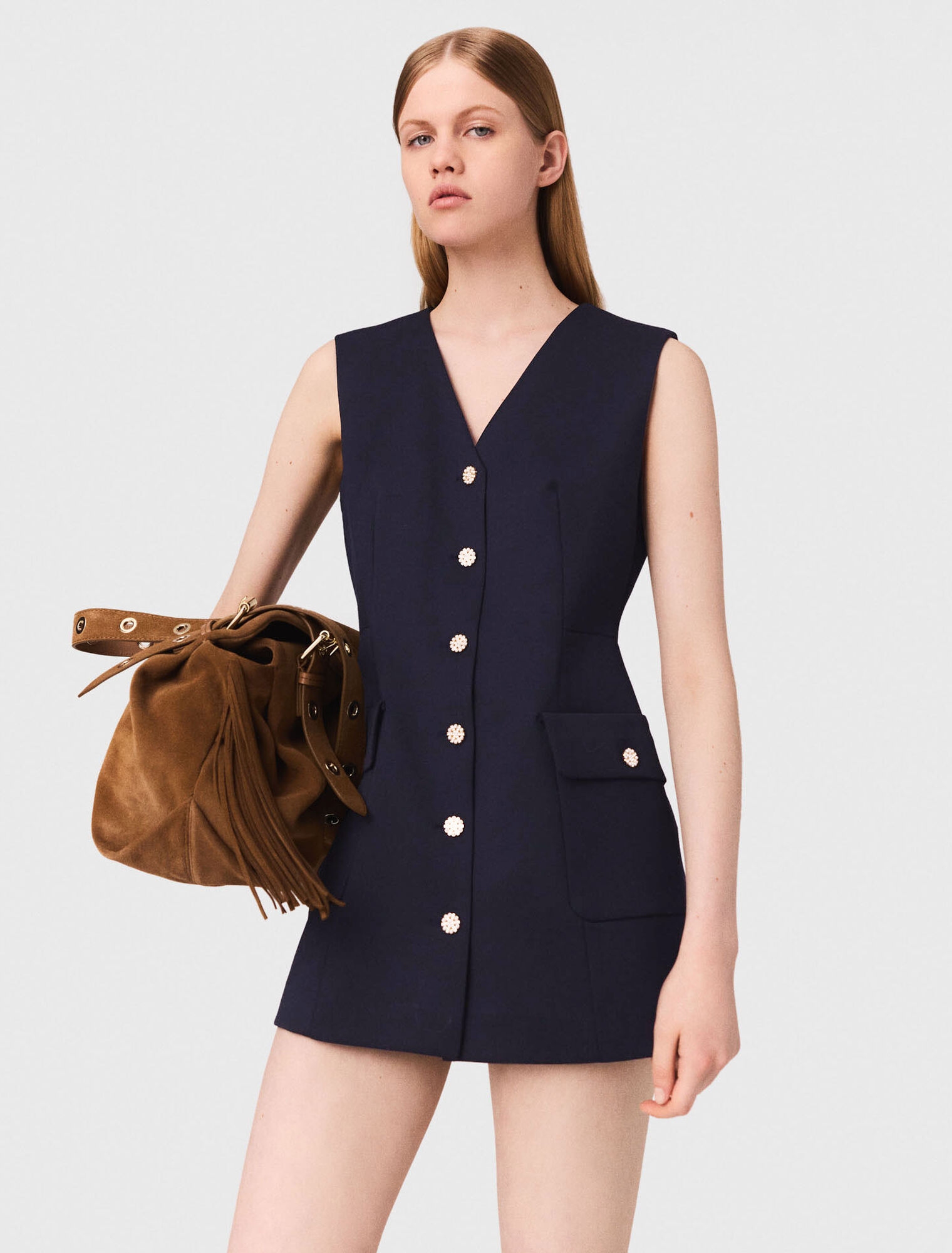 Layered-effect wool-blend dress