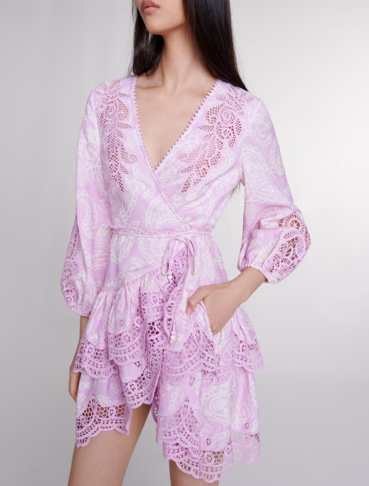 Patterned linen wrap dress