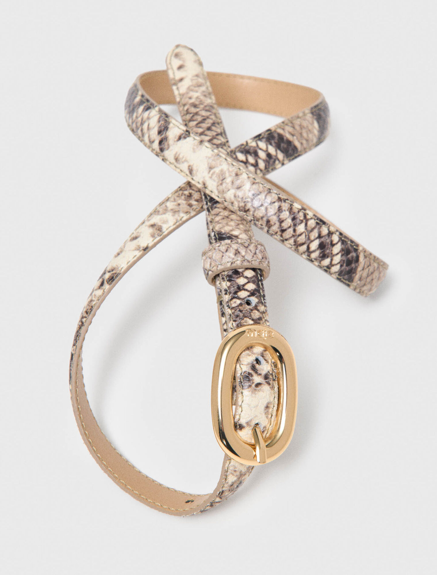 Slim python-effect leather belt