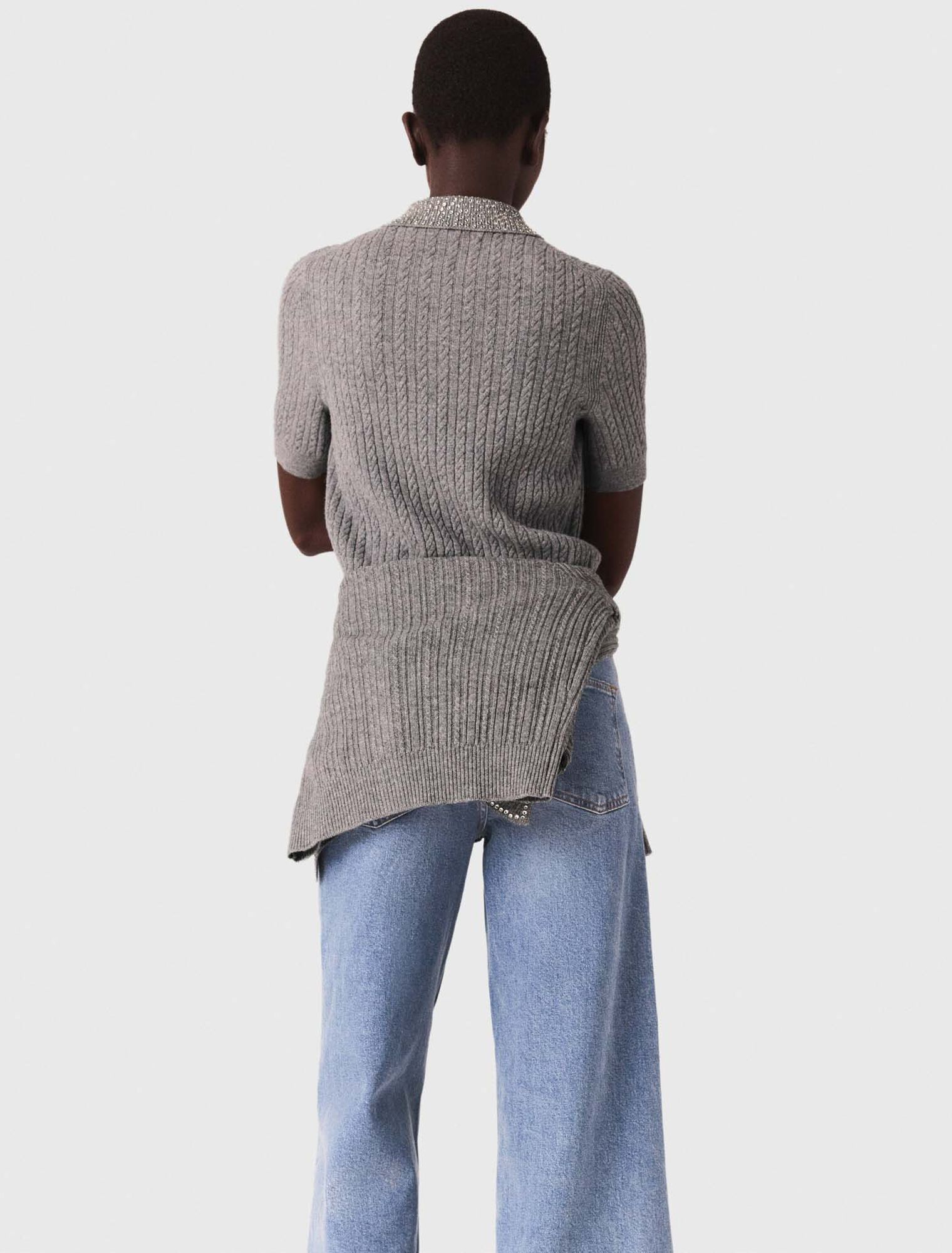 Wool polo shirt with rhinestone collar