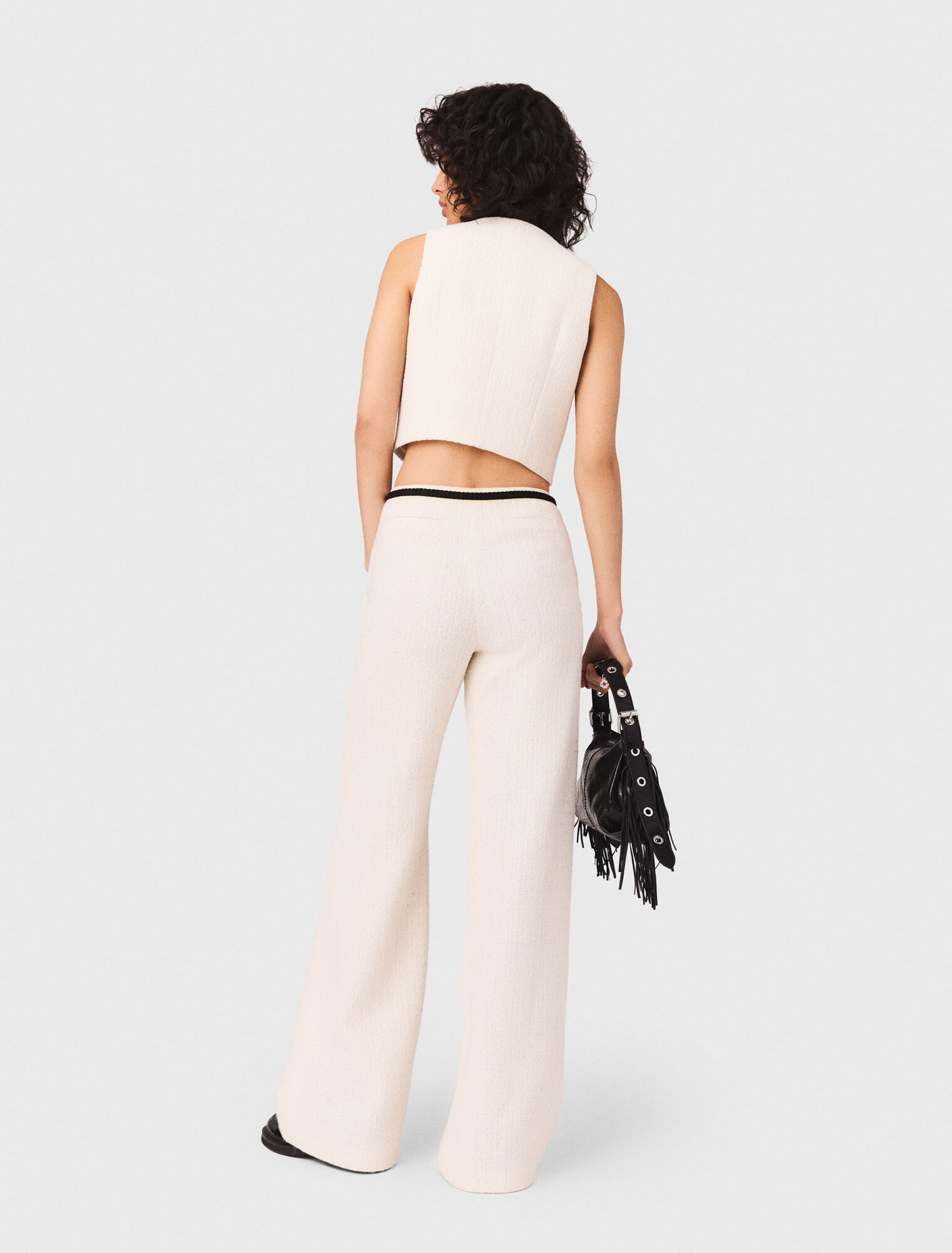 Wide leg tweed-effect trousers