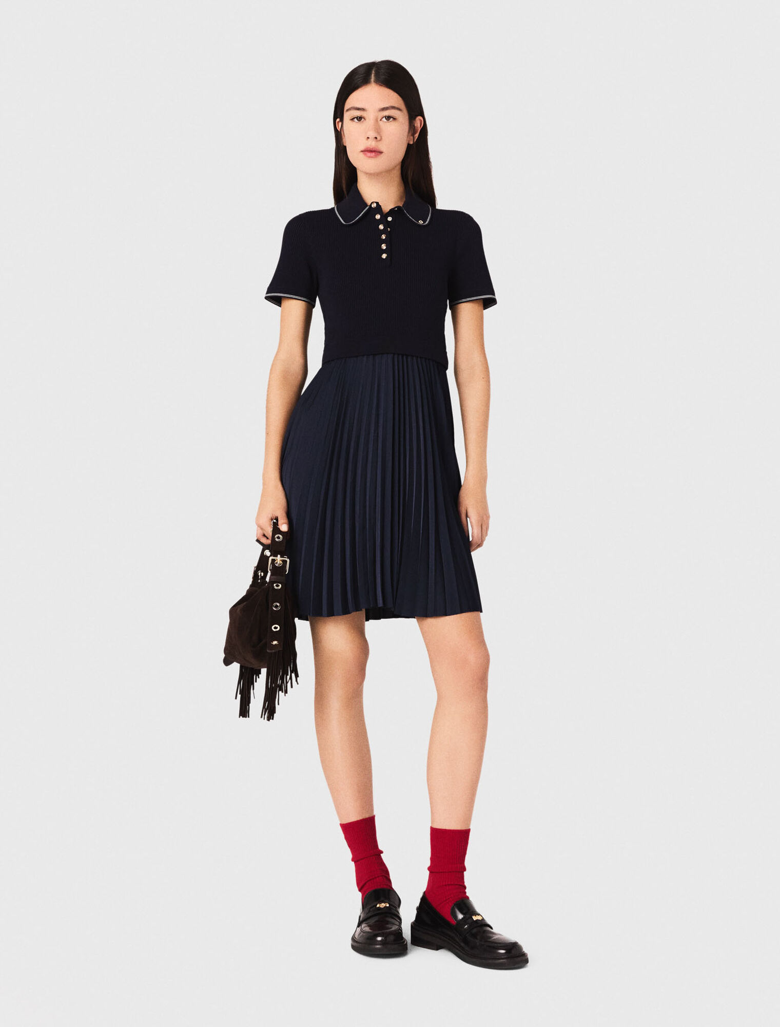 Short pleated polo collar dress