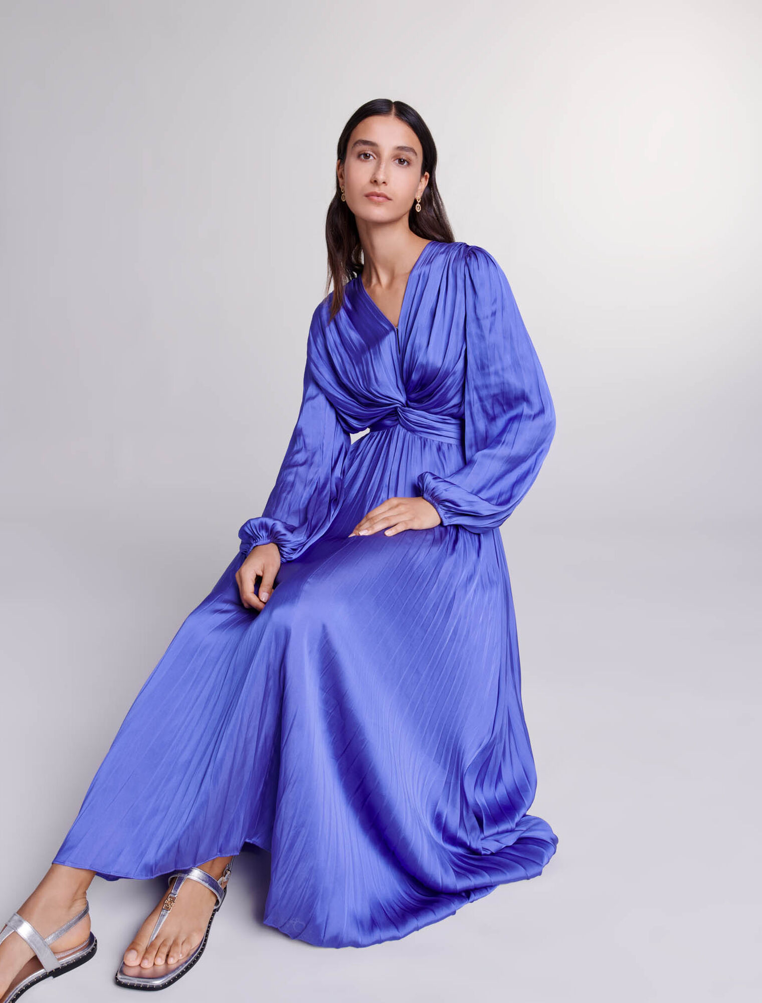 Satin-effect draped maxi dress Satin-effect draped maxi dress