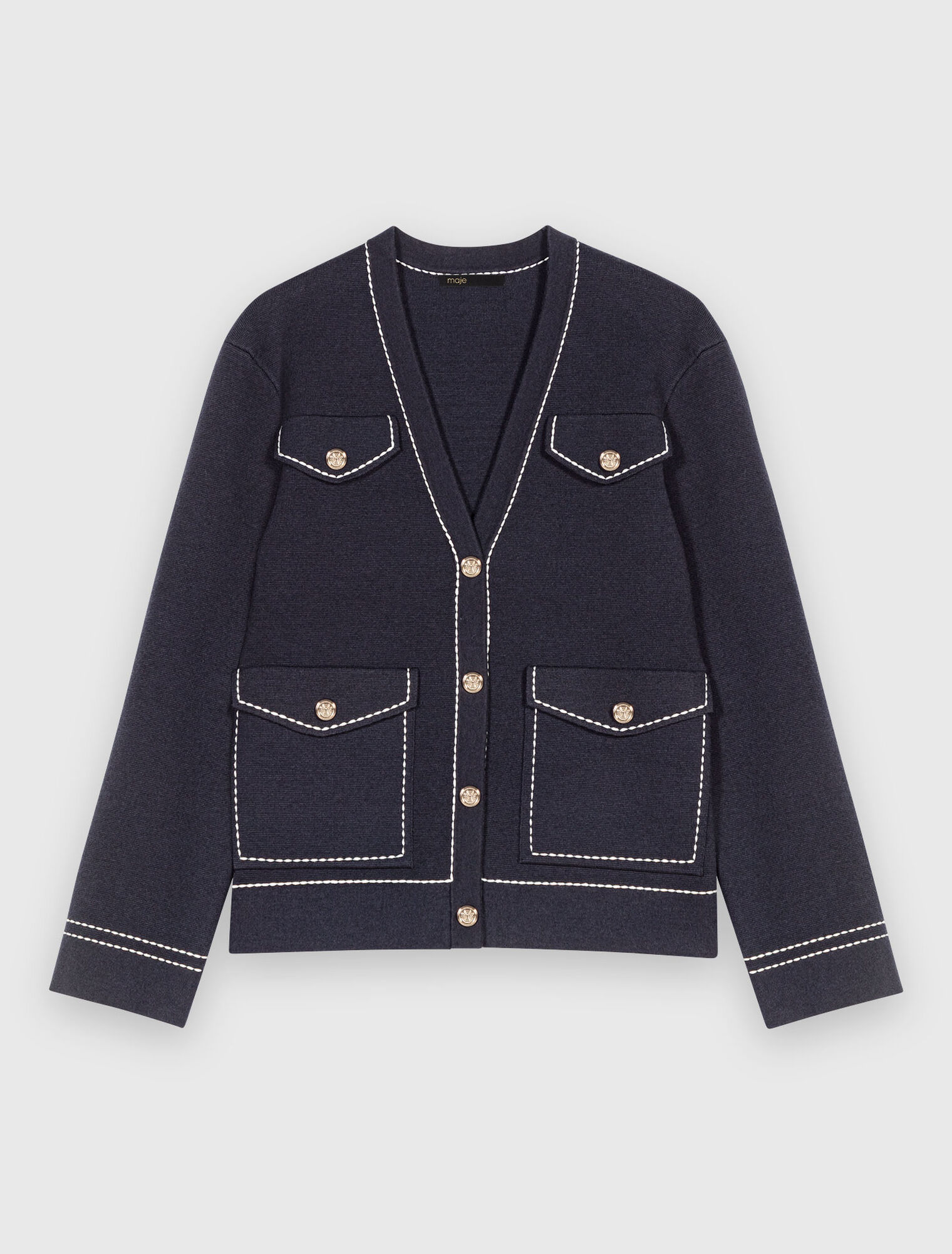 Long topstitched knit cardigan