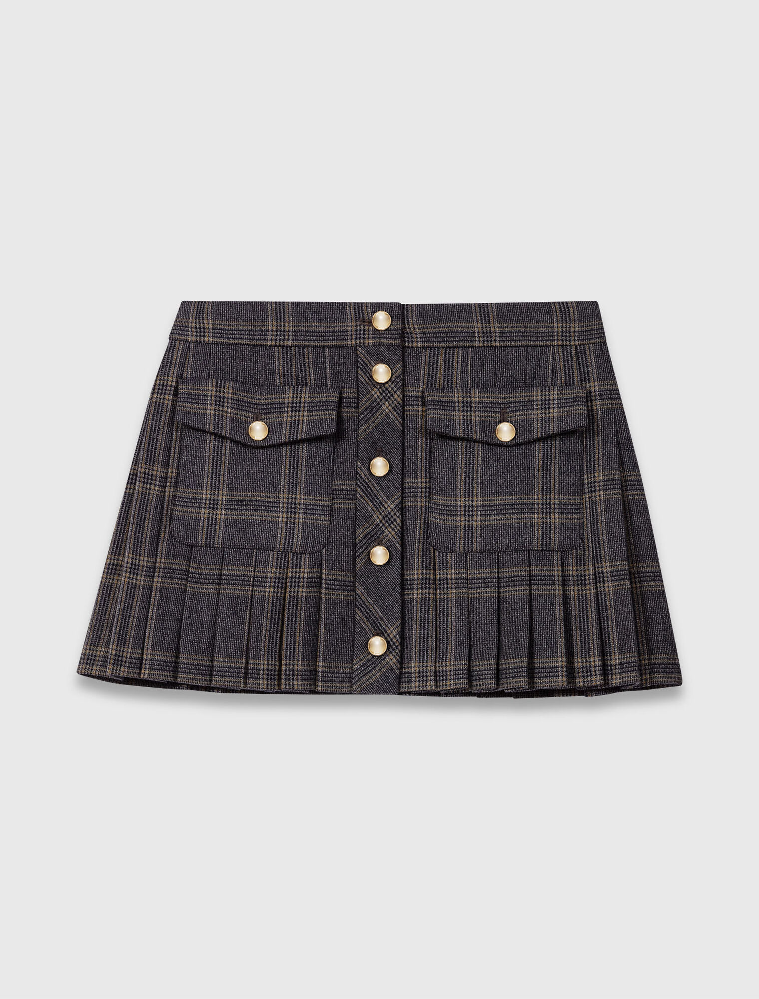 Short pleated checked skirt