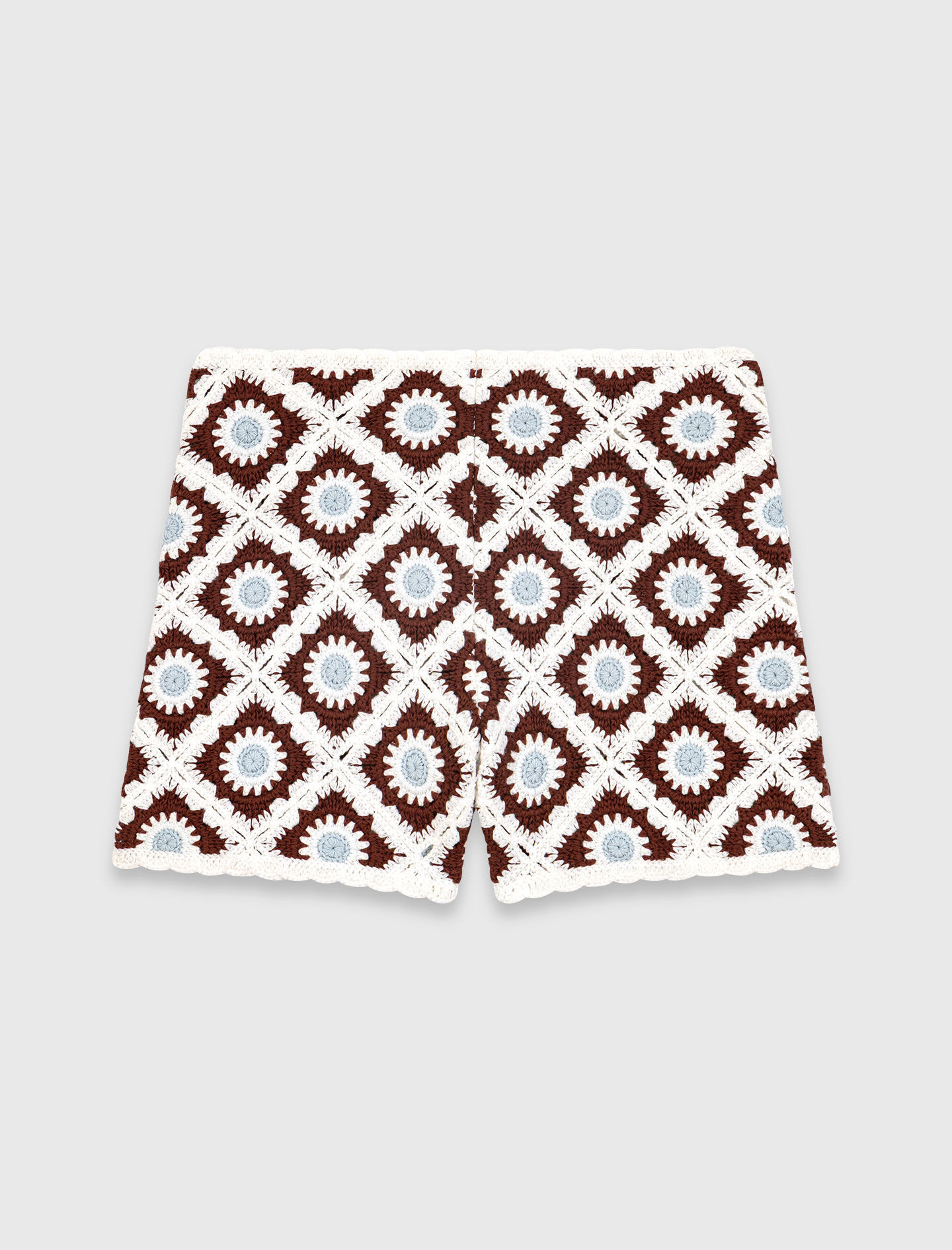 トップス Double Face Floral Detail Knitted Short Floral-patterned crochet shorts Brown/Blue for Women | Maje