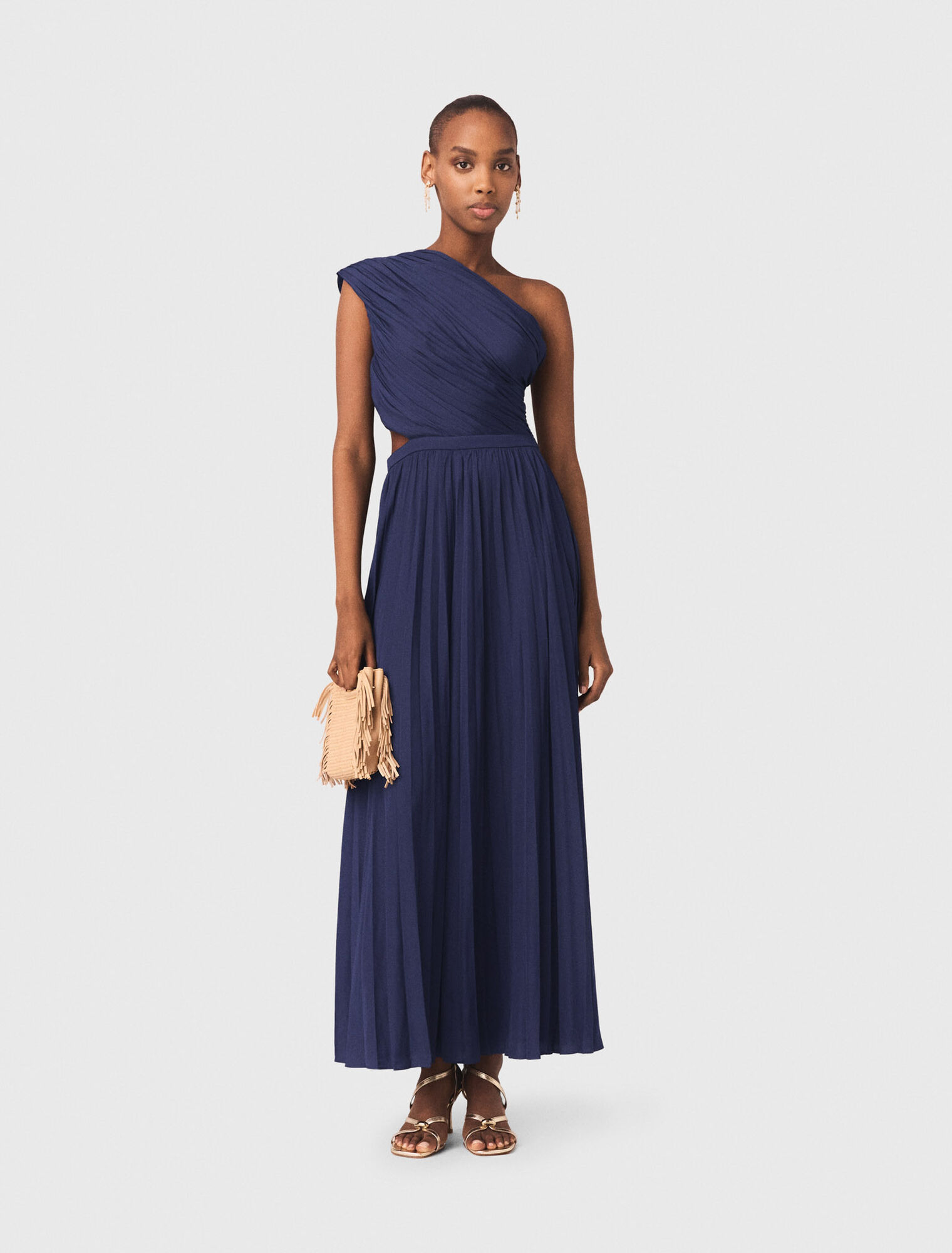 Asymmetrical pleated maxi dress