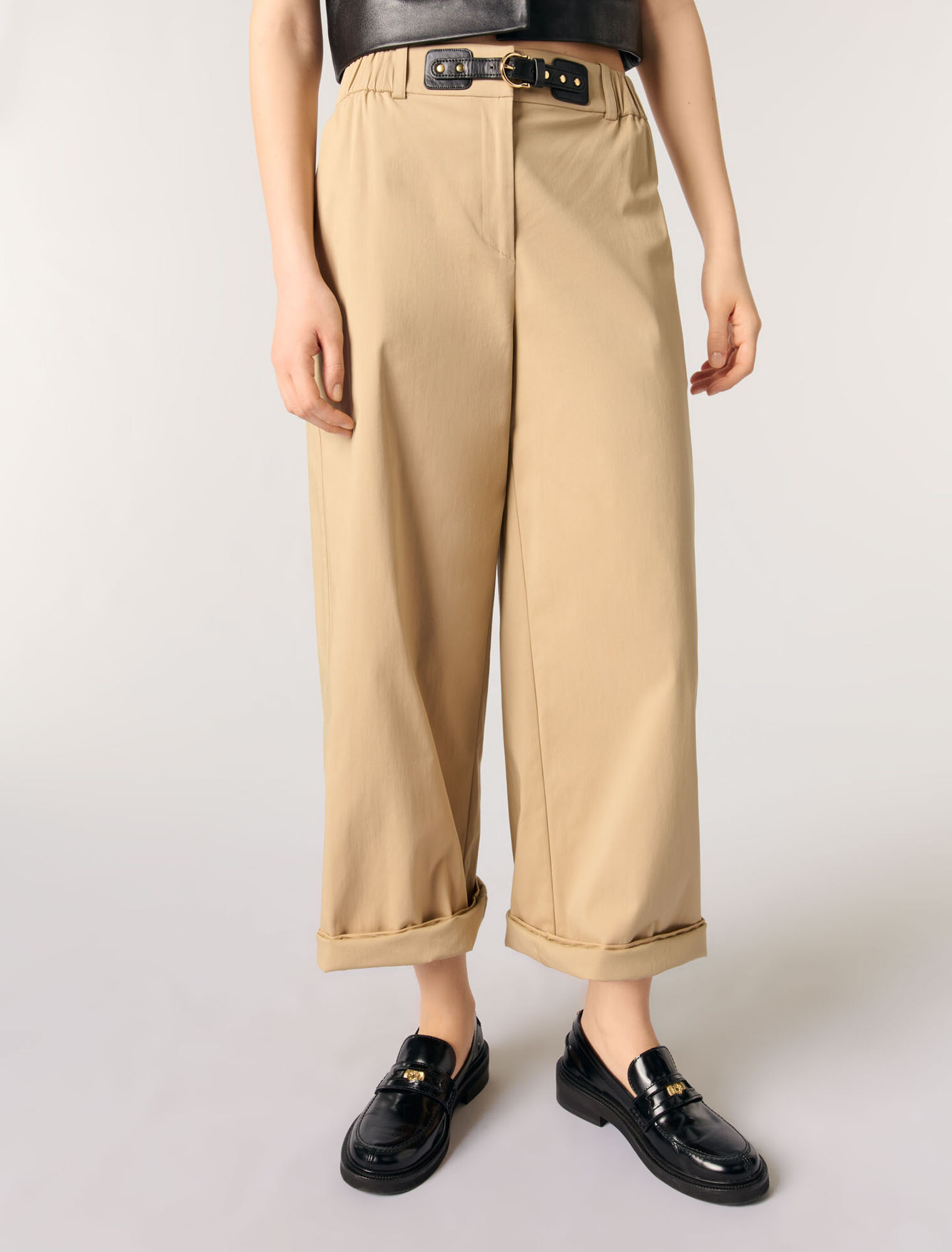Wide-leg cotton trousers