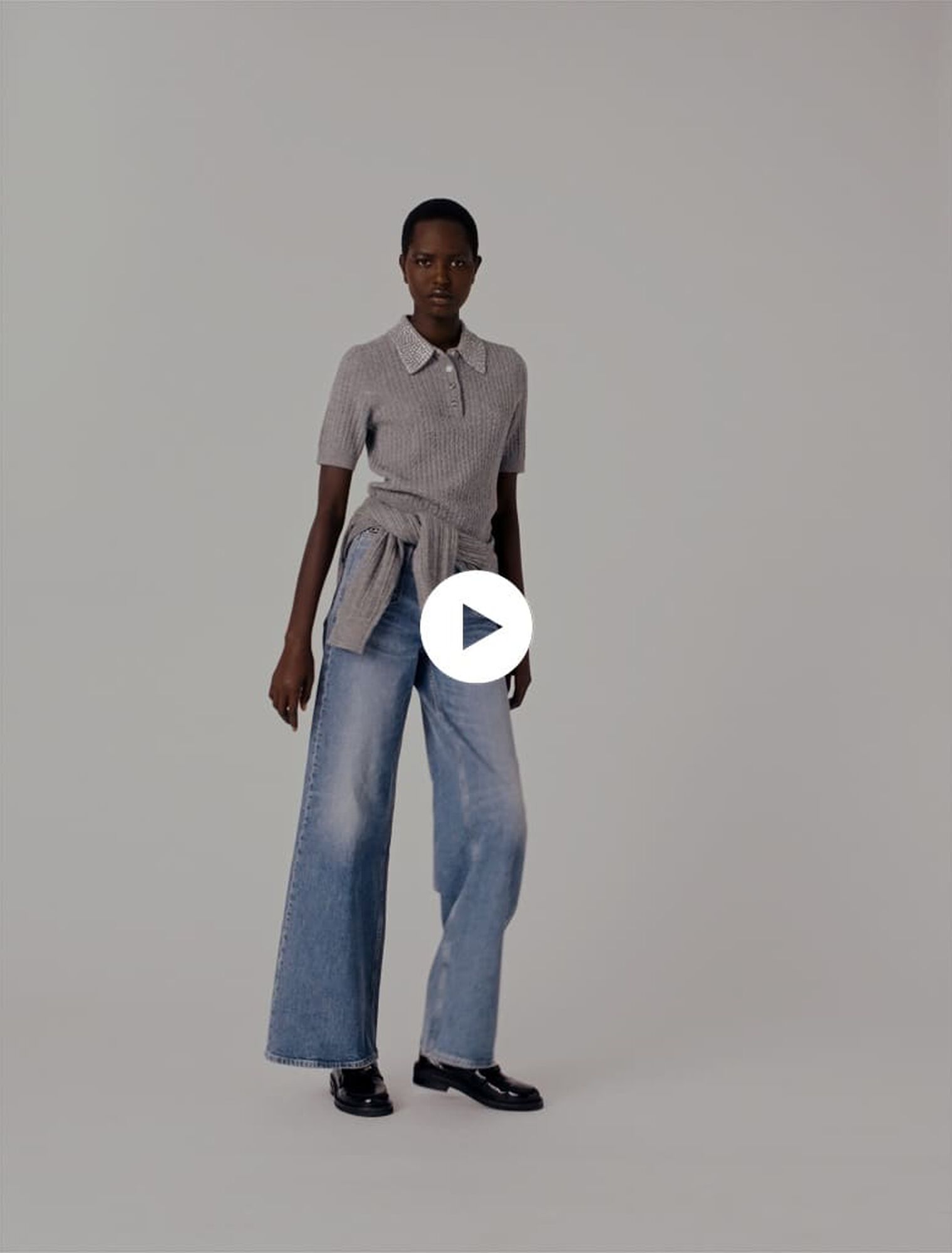 Wool polo shirt with rhinestone collar