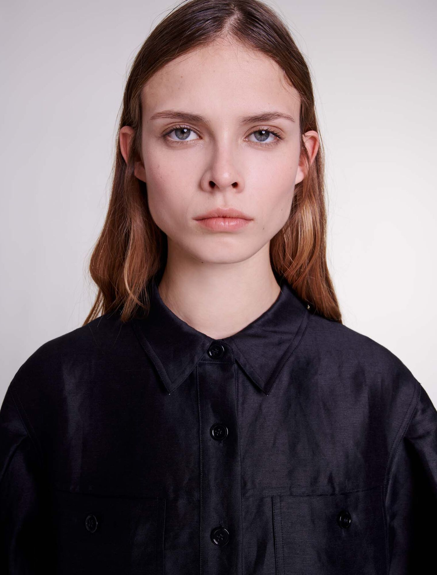 Openwork linen cropped shirt