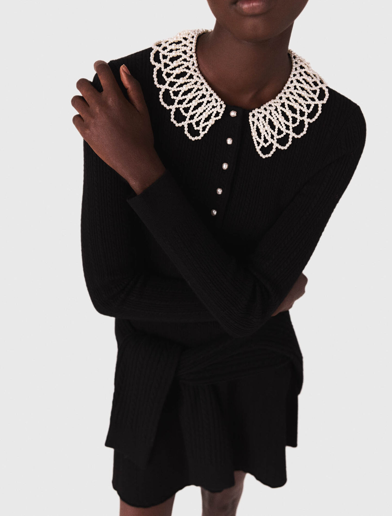 Short beaded-collar knit dress