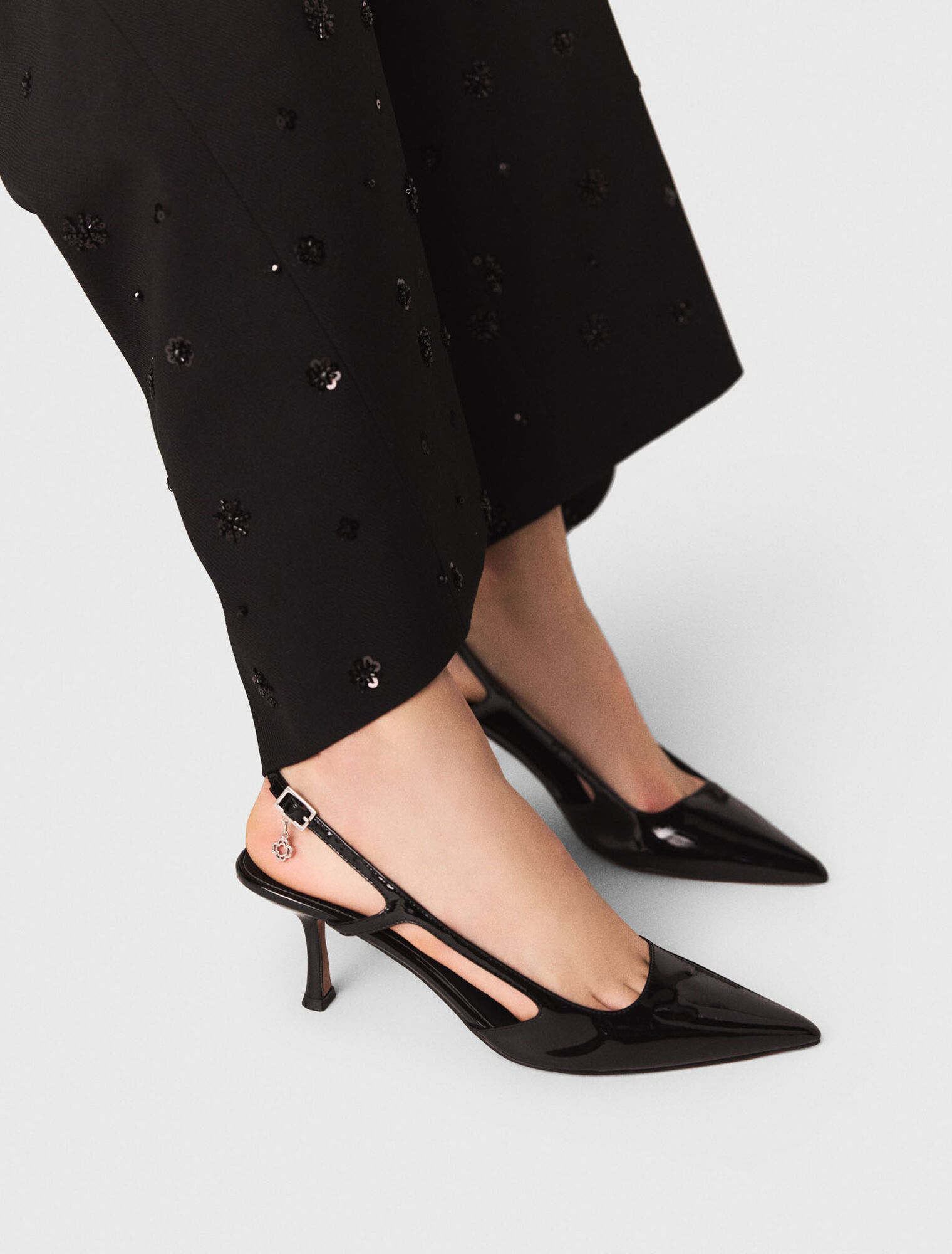 Patent leather slingback pumps