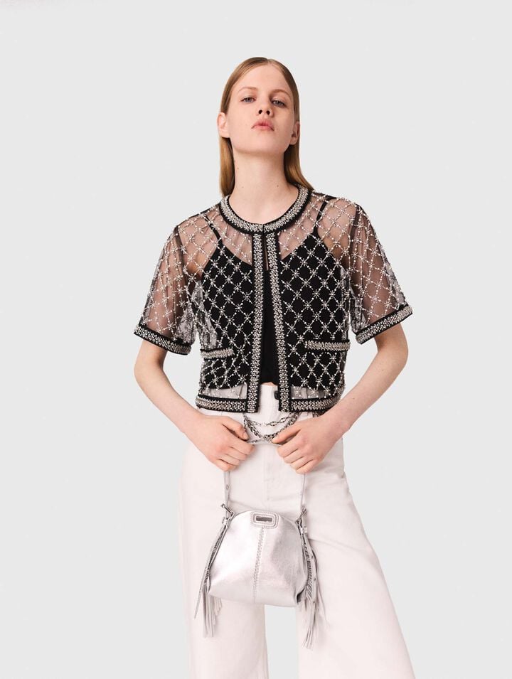 Embroidered tulle top