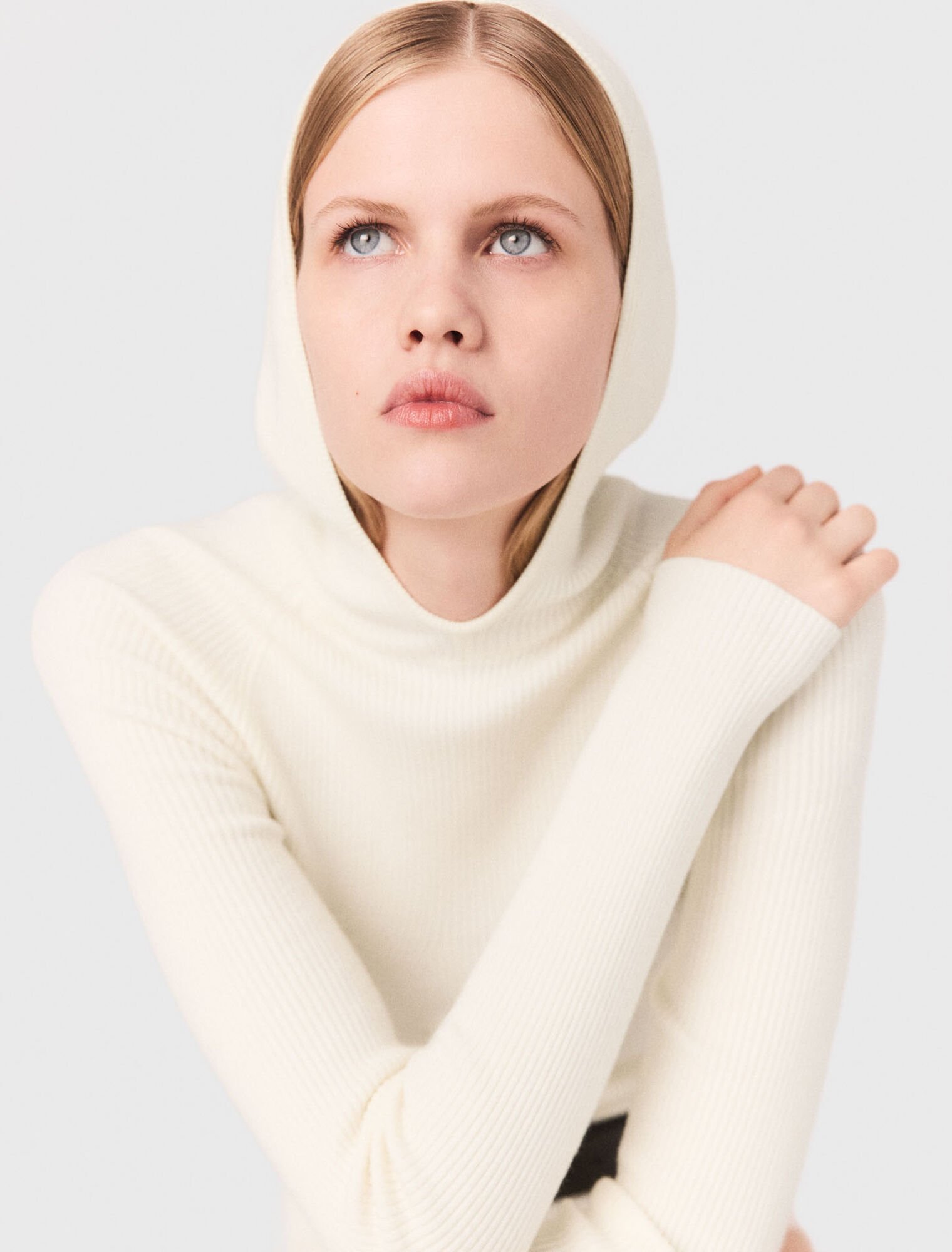 Hooded ribbed-knit bodysuit