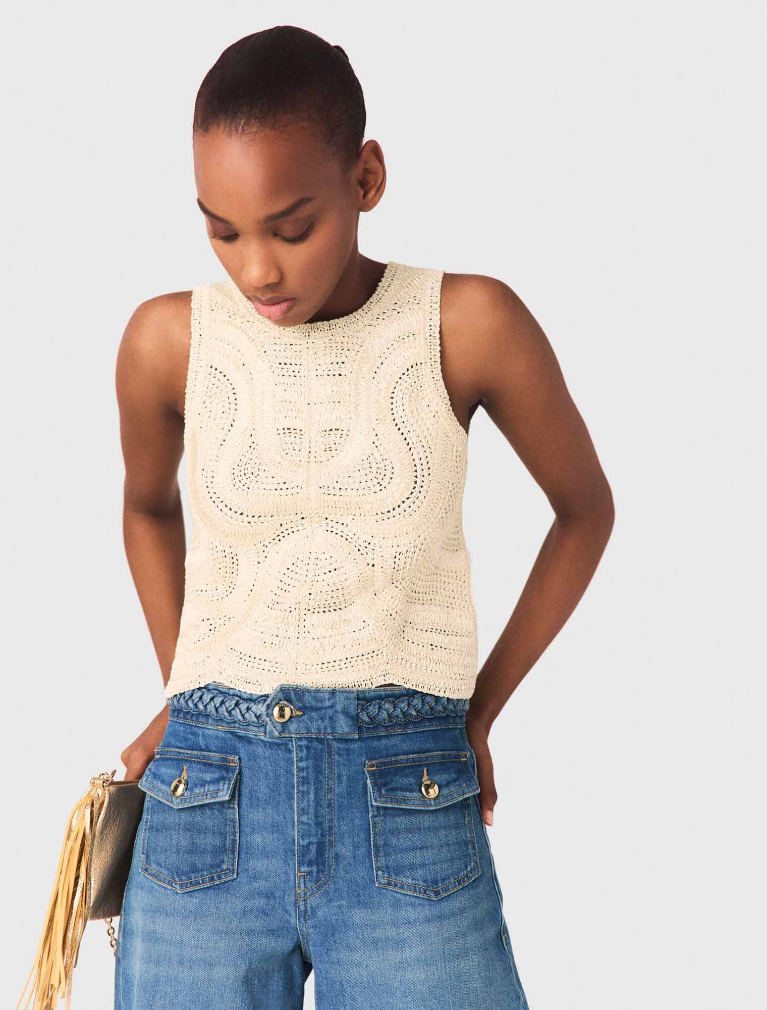 Sleeveless crochet-knit top