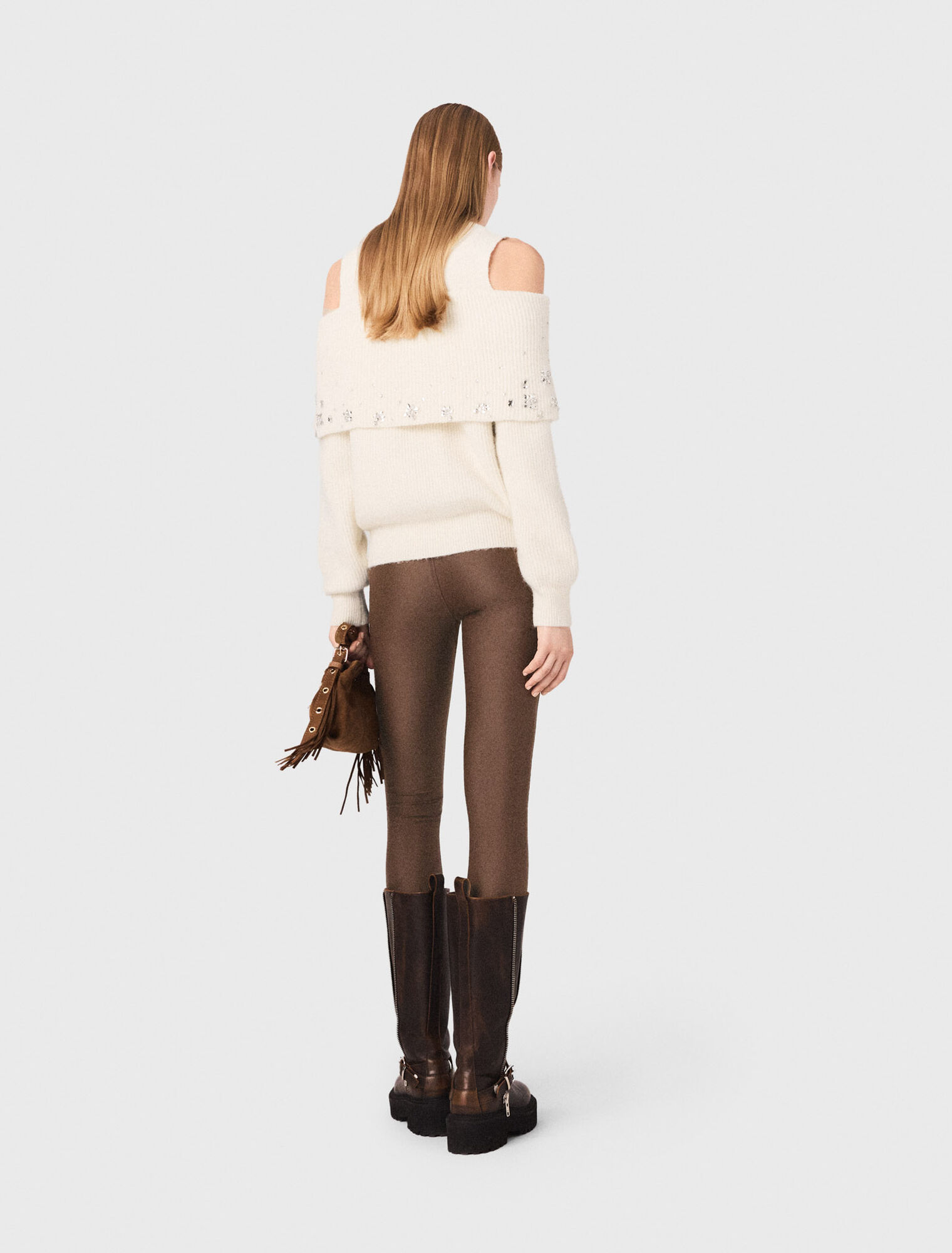 Off-the-shoulder jumper with jewellery