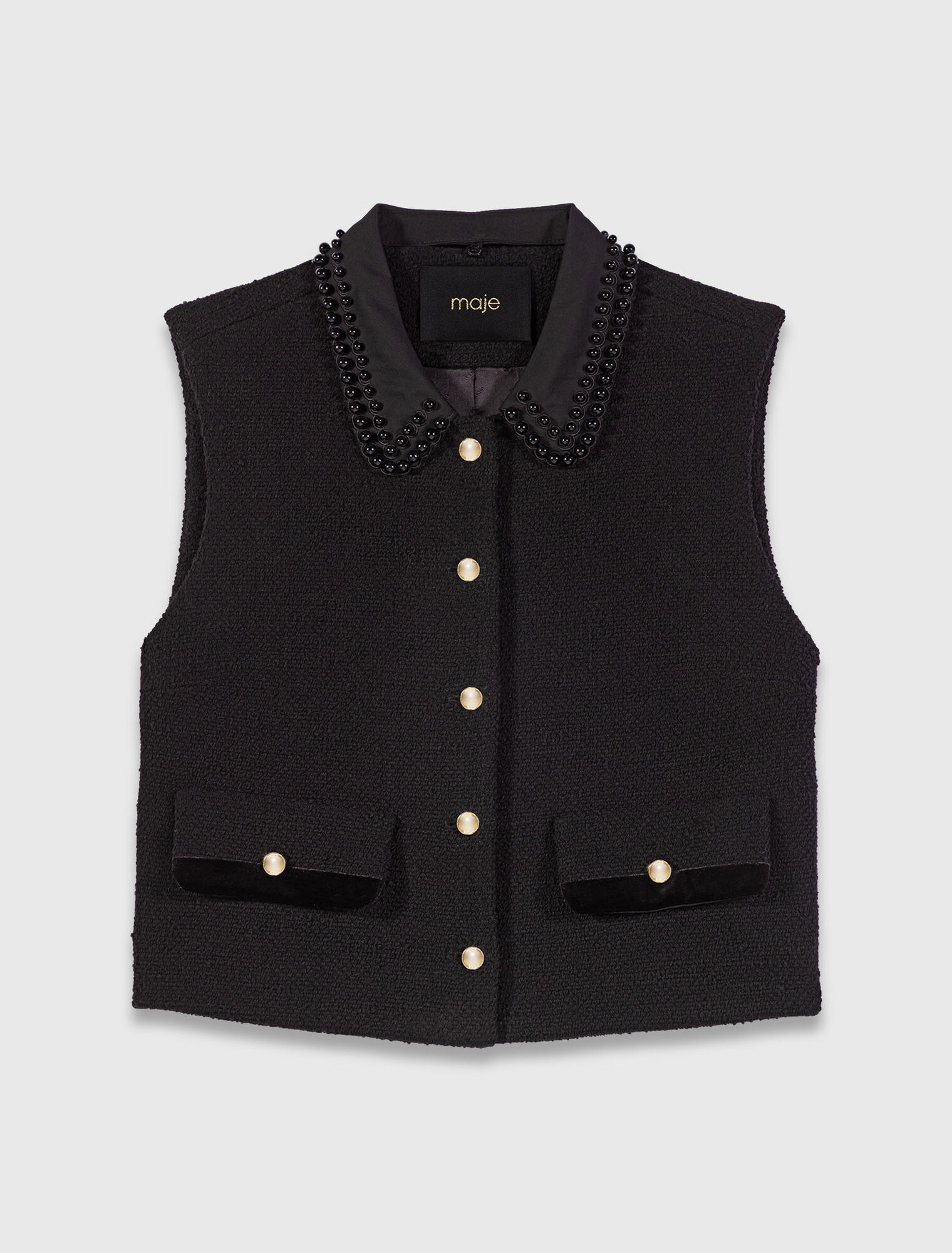 Tweed top with velvet trim