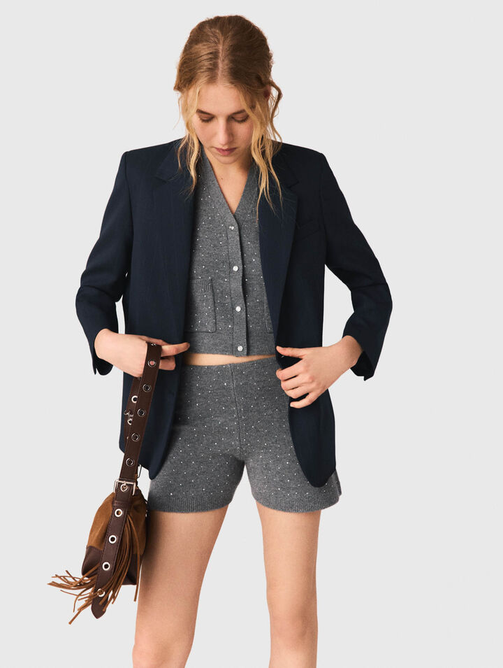 Knit shorts with rhinestones