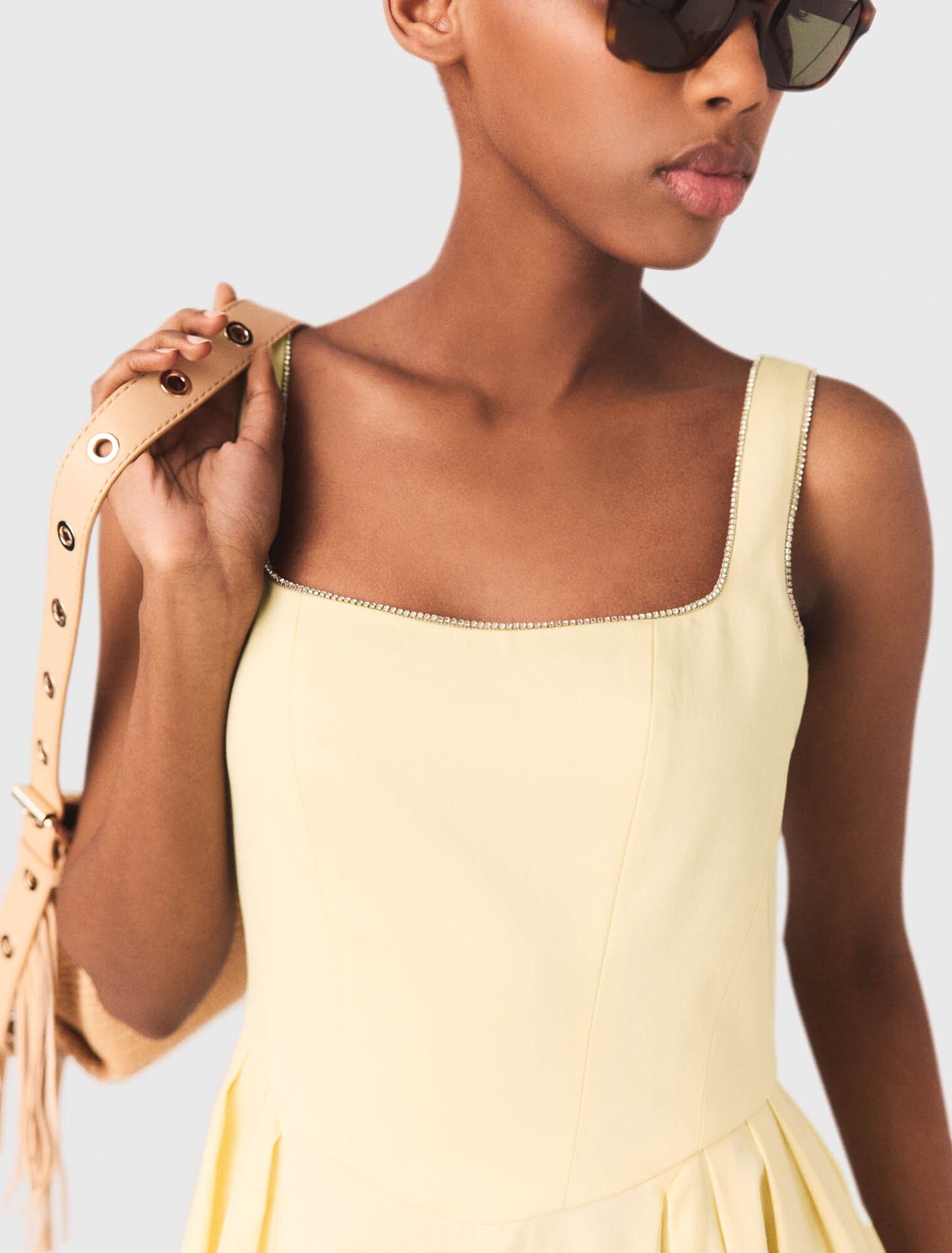 Flared rhinestone-trim midi dress