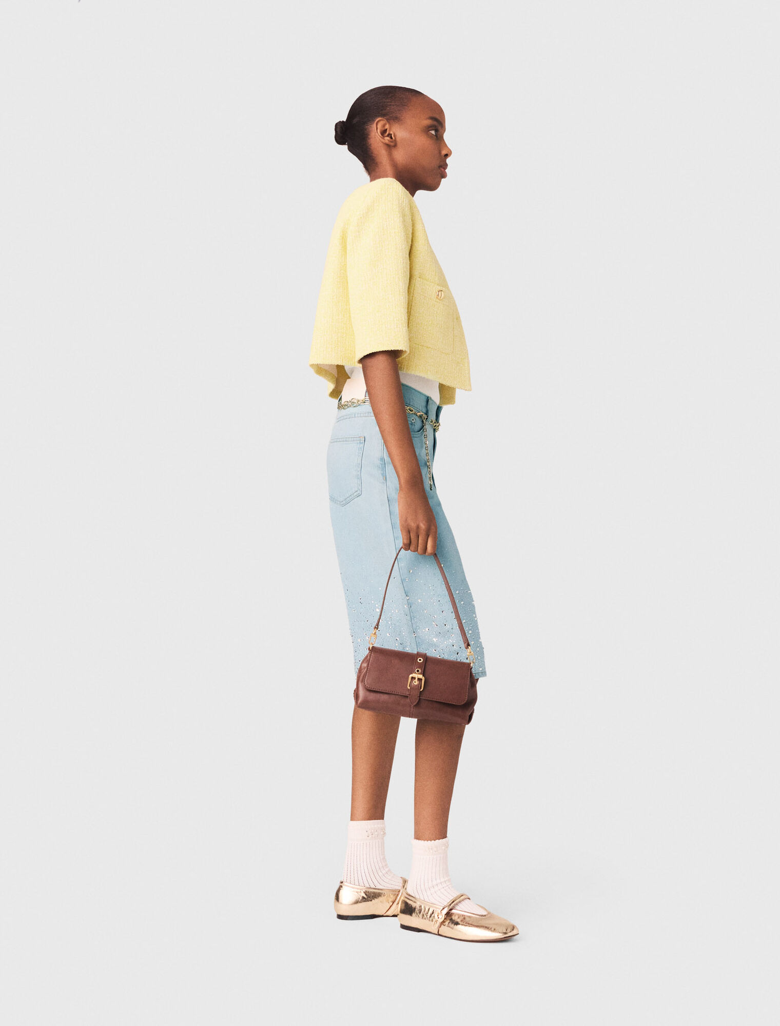 Short-sleeved tweed jacket