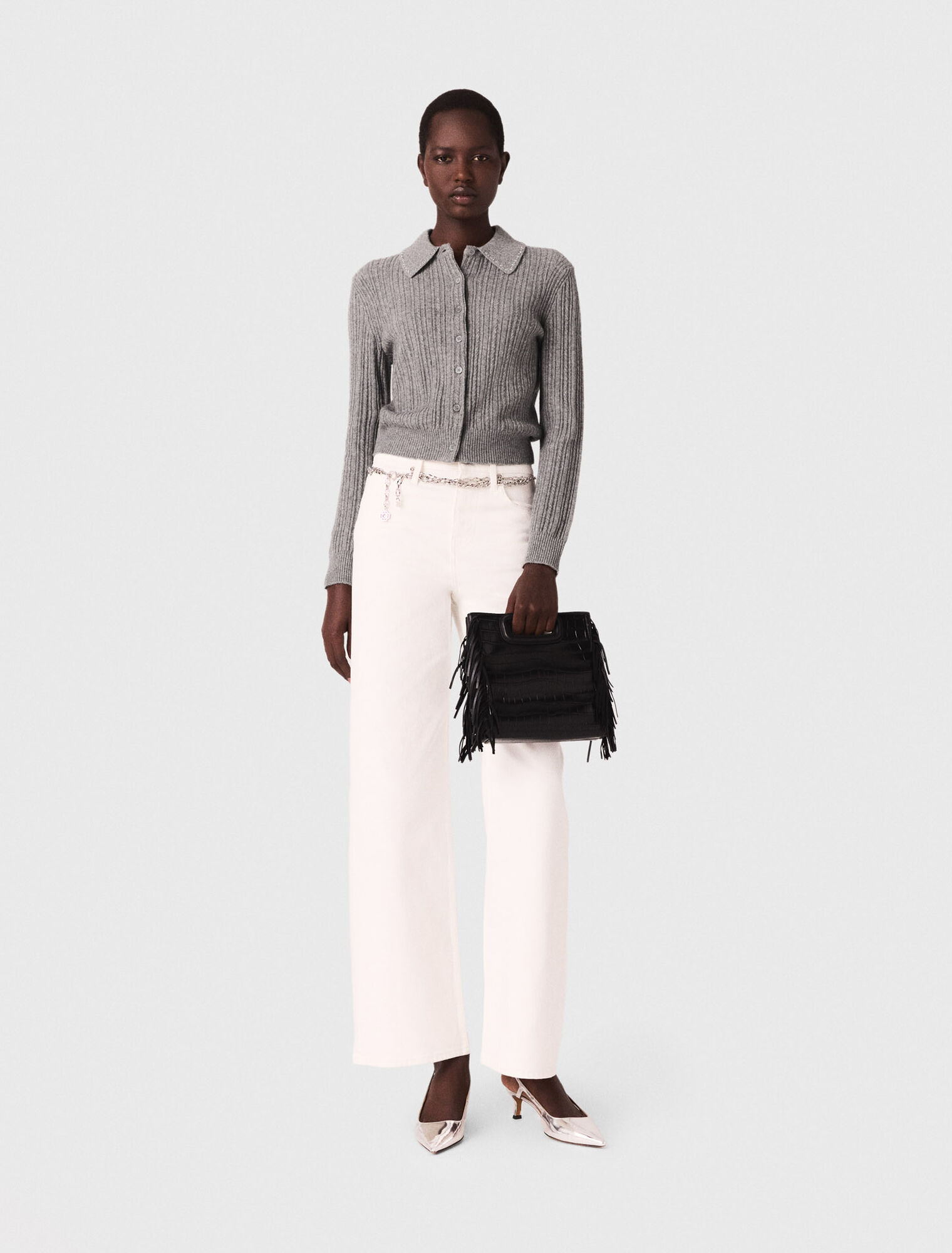 Rhinestone collar cardigan