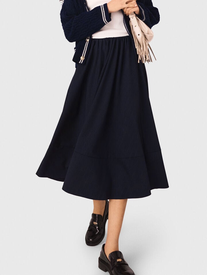 Striped tailored midi skirt