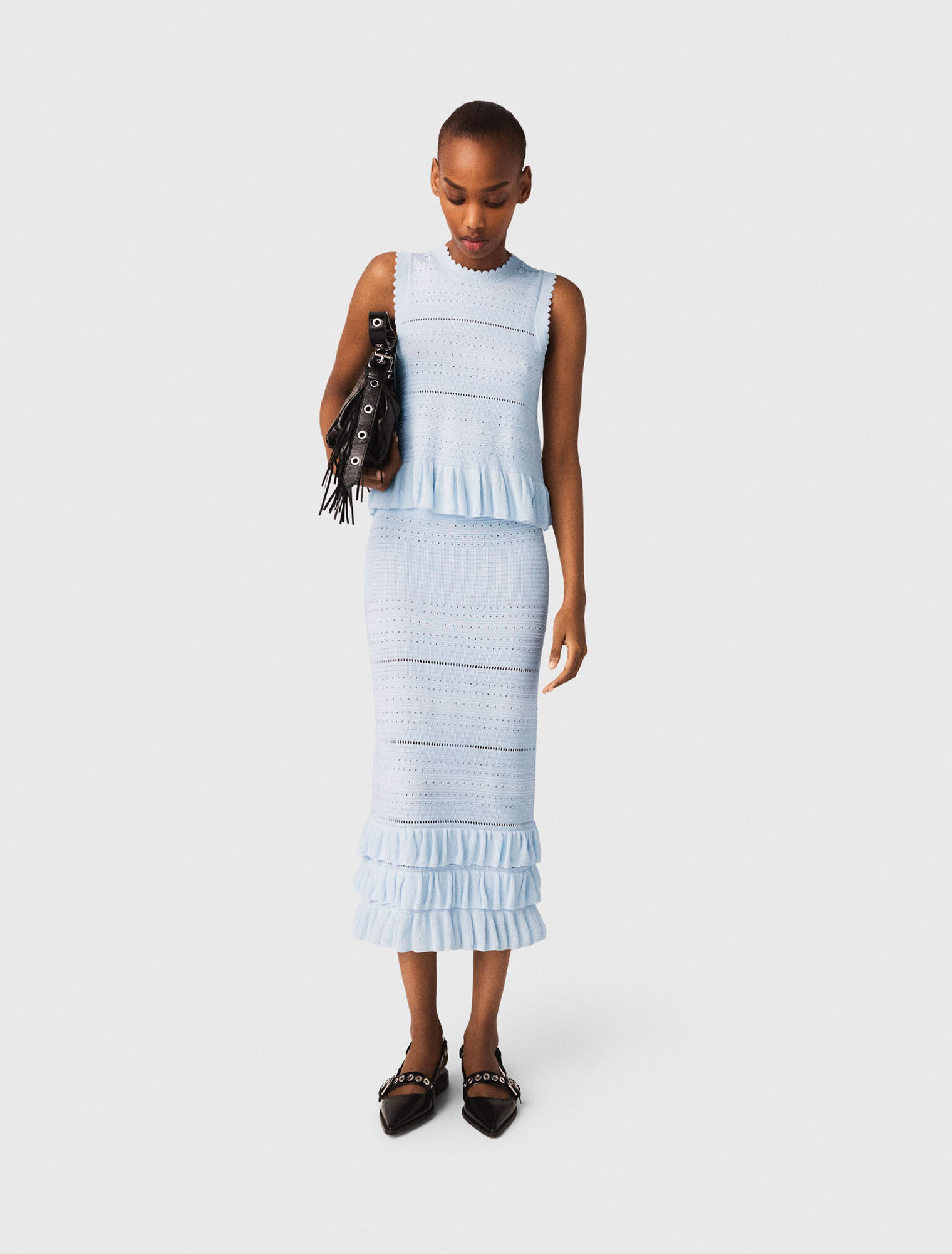 Long ruffled knit skirt