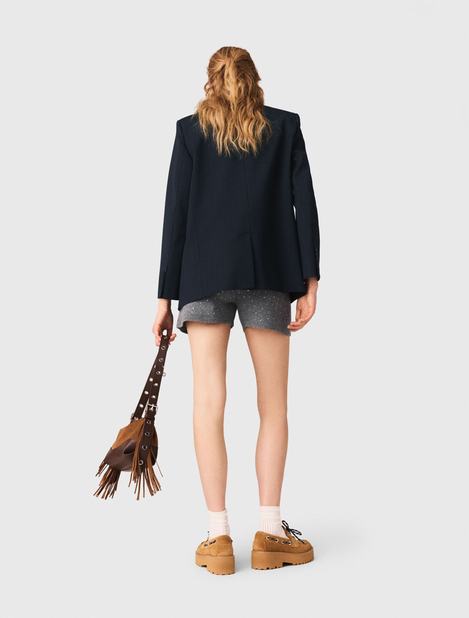 Knit shorts with rhinestones