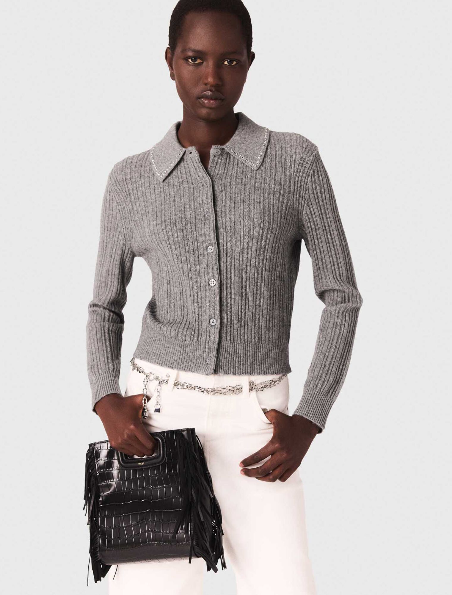 Rhinestone collar cardigan