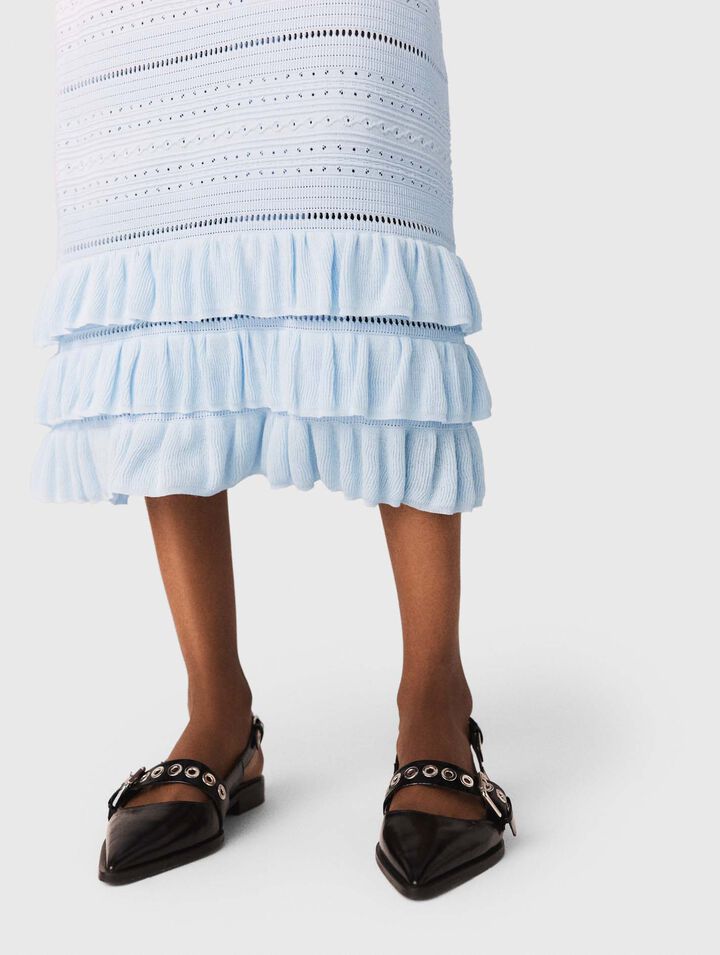Long ruffled knit skirt