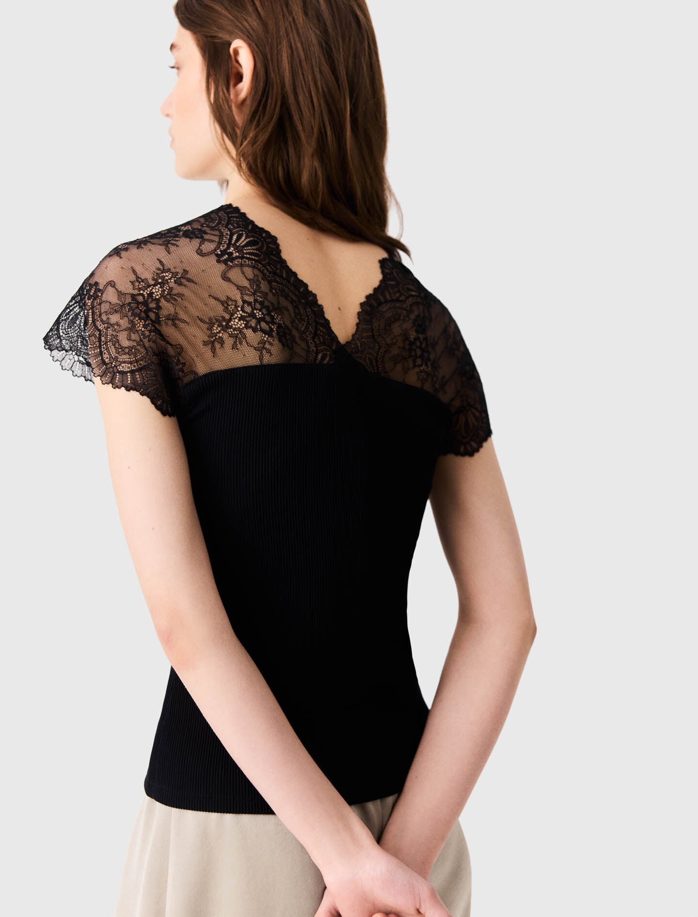 Jersey top with lace trim Black for Women | Maje
