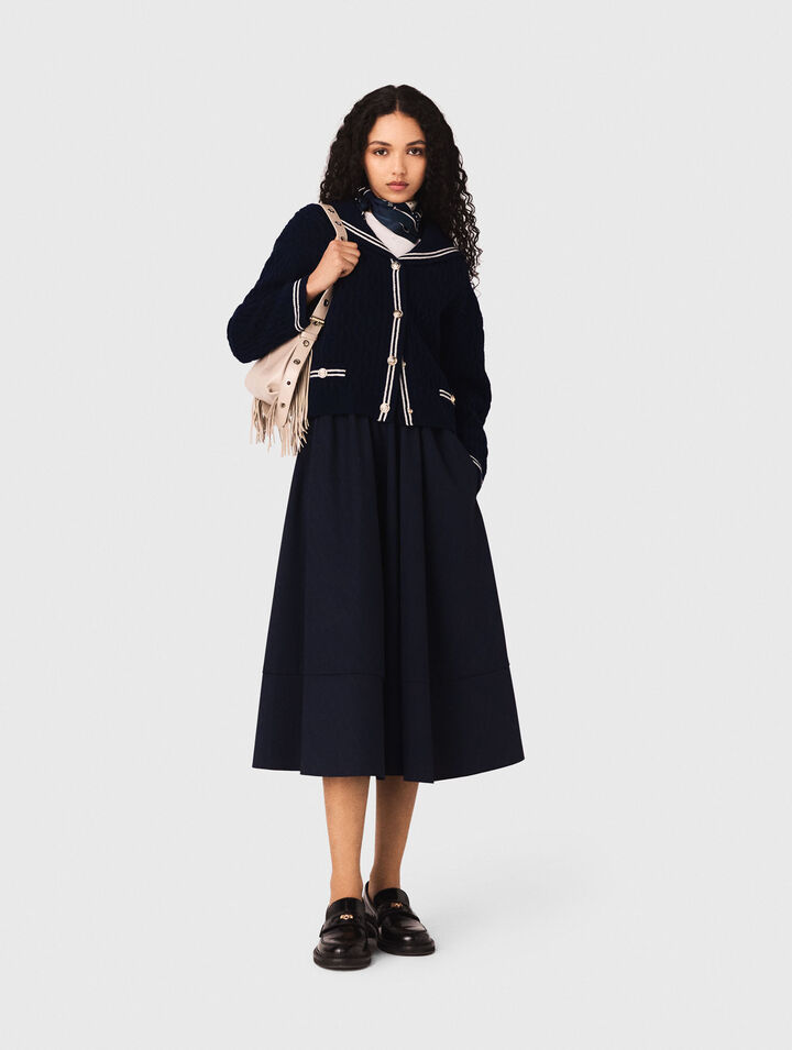 Striped tailored midi skirt