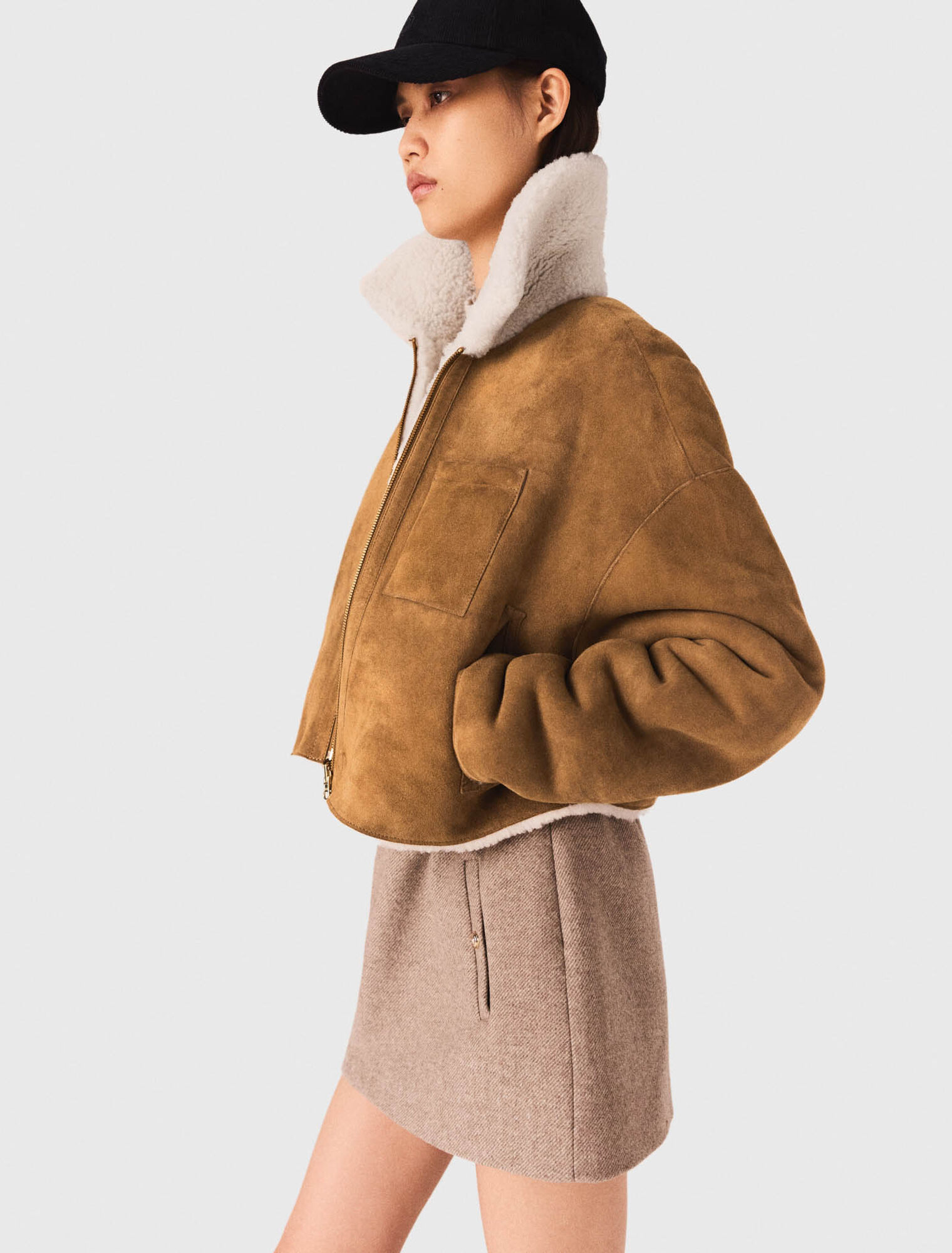 Reversible shearling coat