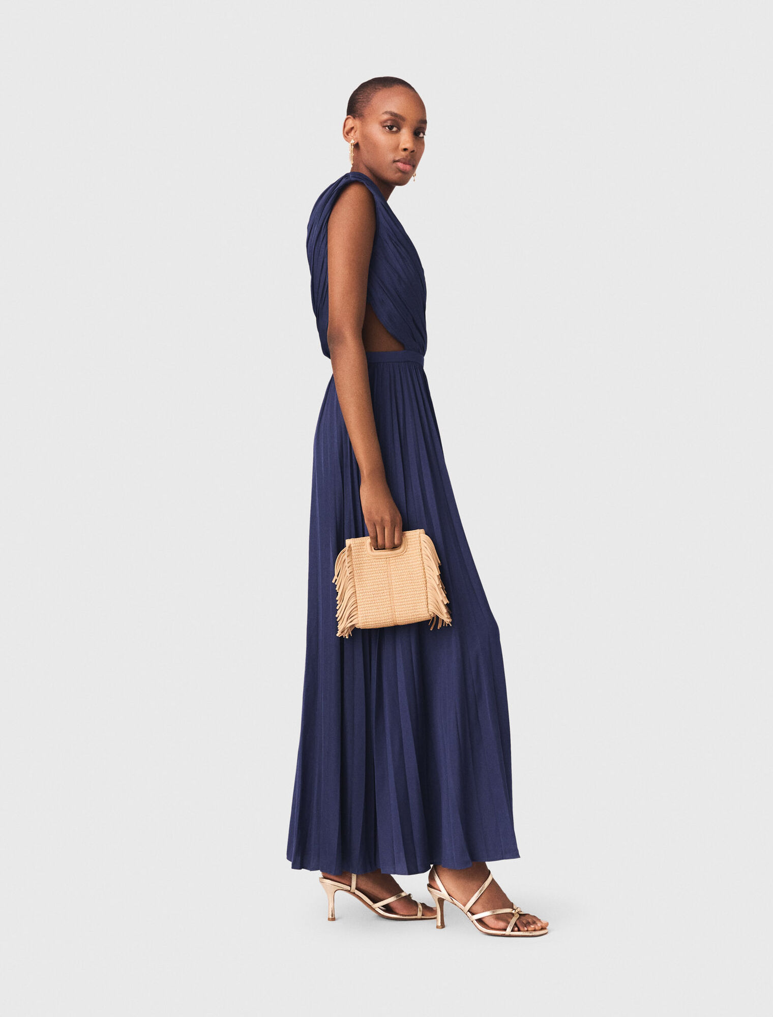 Asymmetrical pleated maxi dress