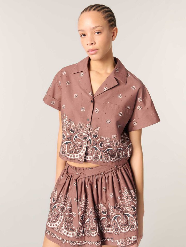 Patterned rhinestone cropped shirt Patterned rhinestone cropped shirt