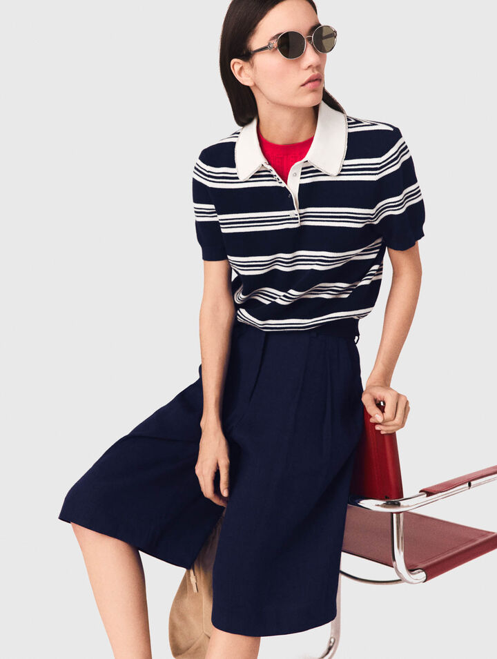 Striped polo with rhinestone collar