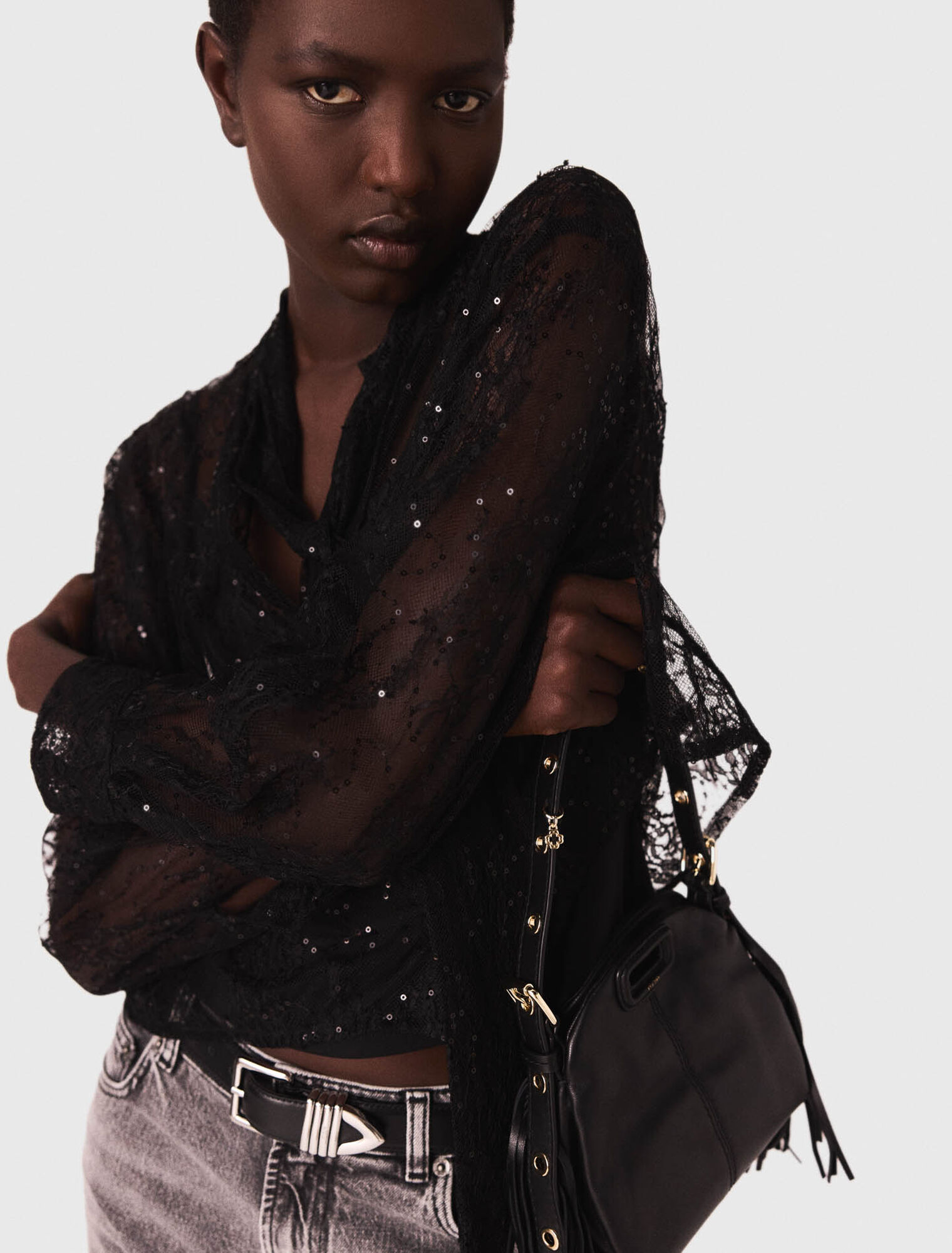 Lace pussy bow shirt