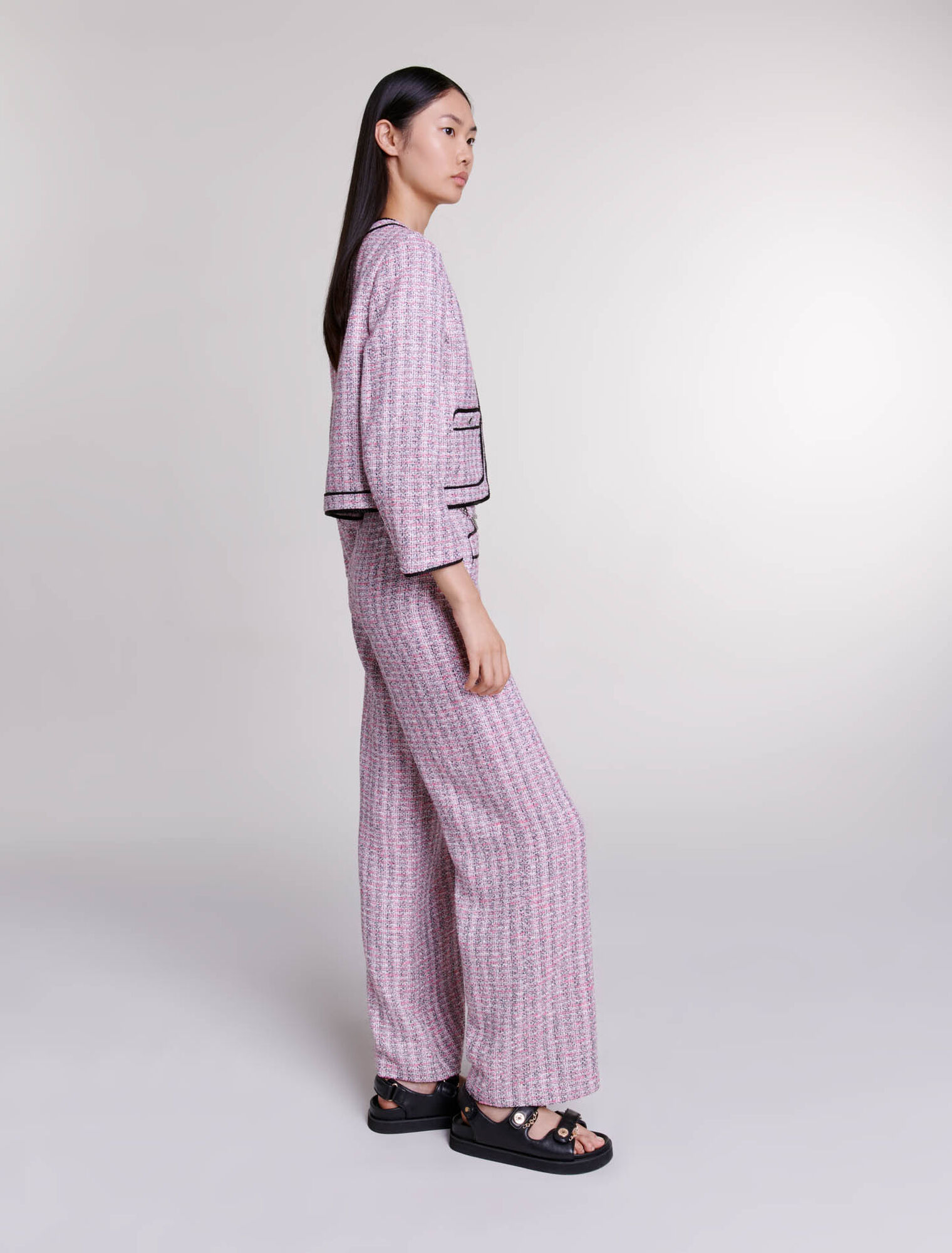 Wide-leg tweed trousers