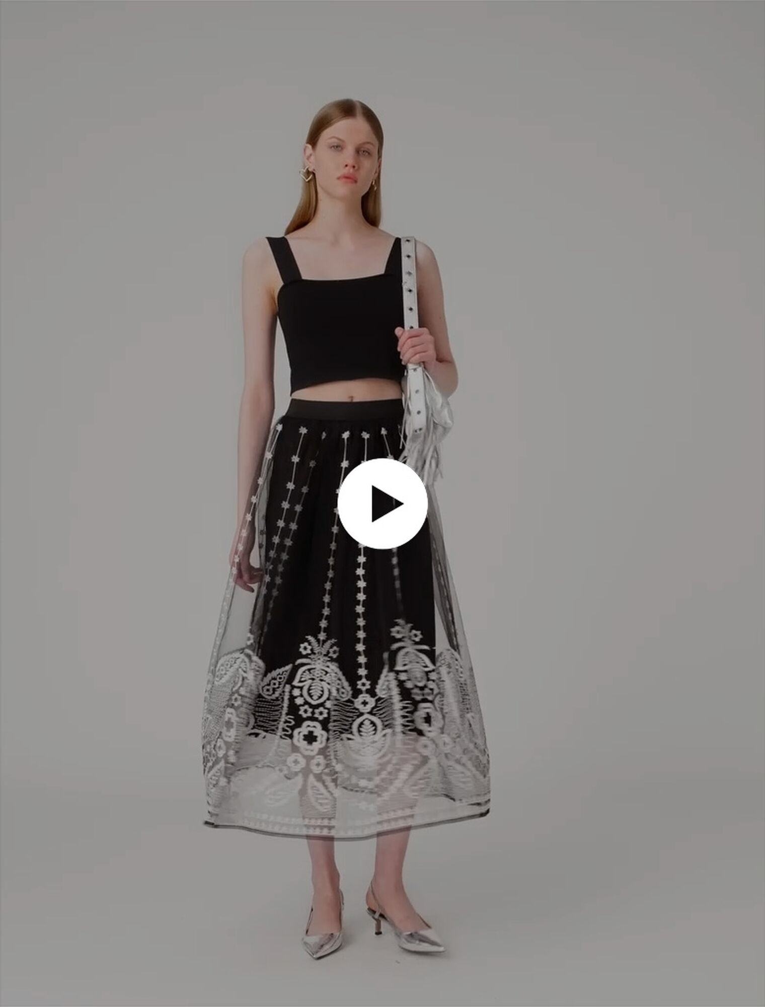 Long embroidered tulle skirt