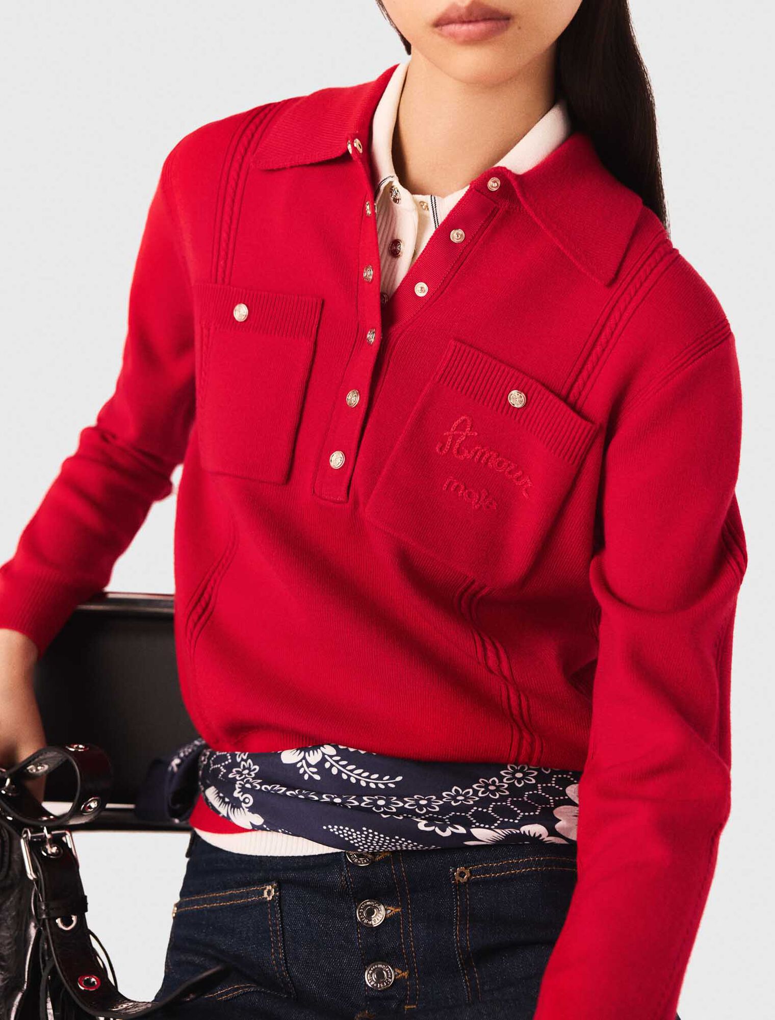 Polo collar jumper with embroidery