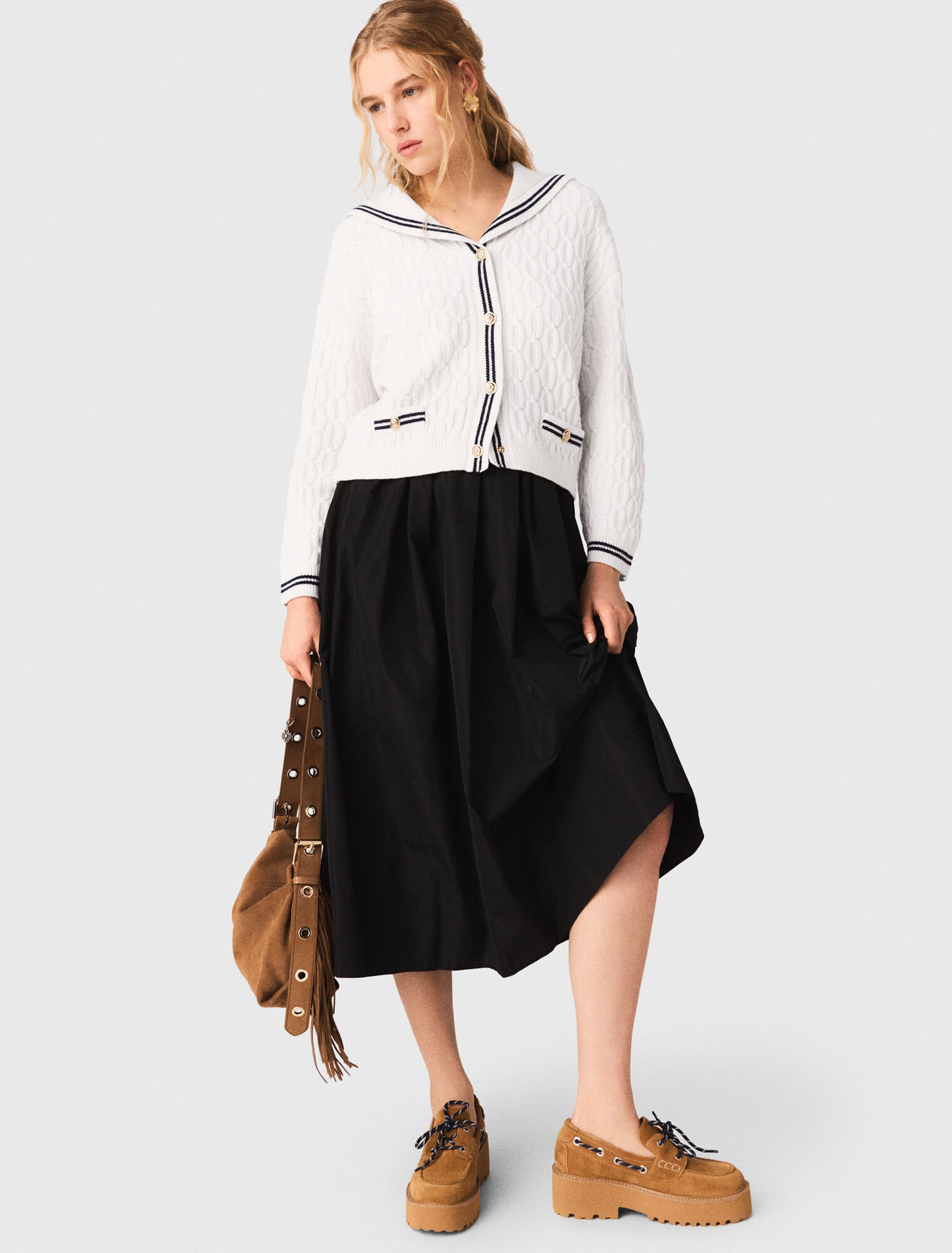 Long skirt with contrast waistband