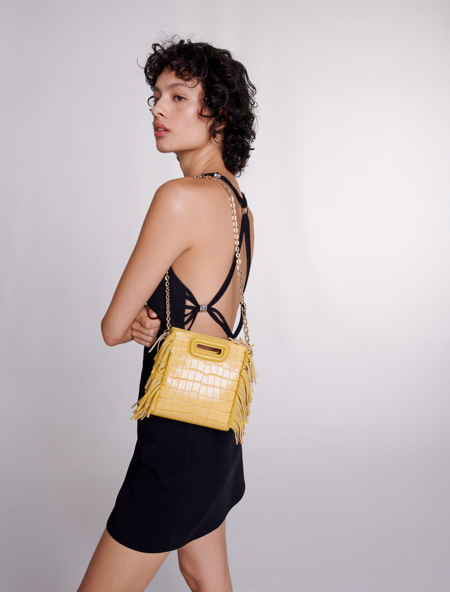 Mini embossed-leather M bag with chain