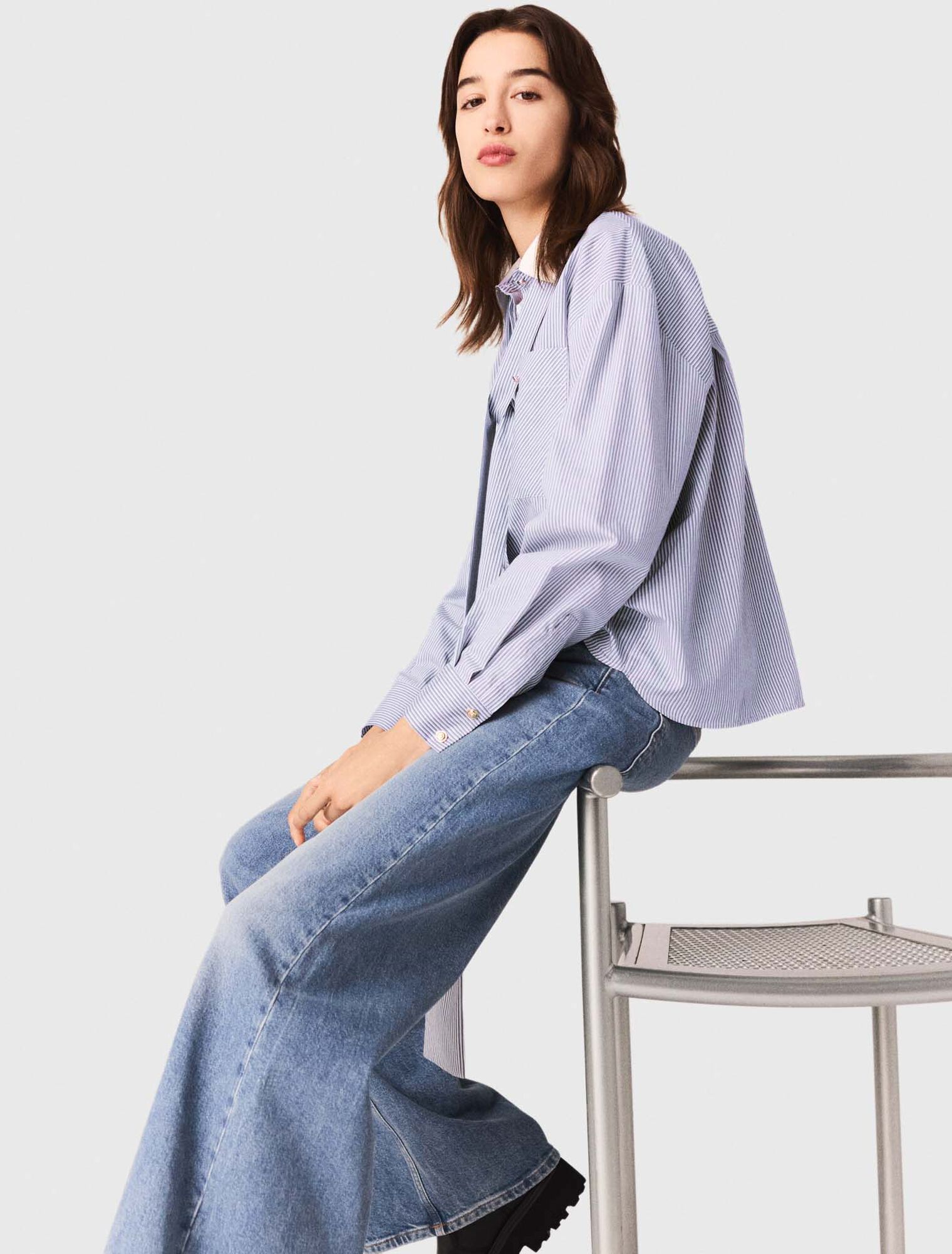 Striped pussy bow shirt